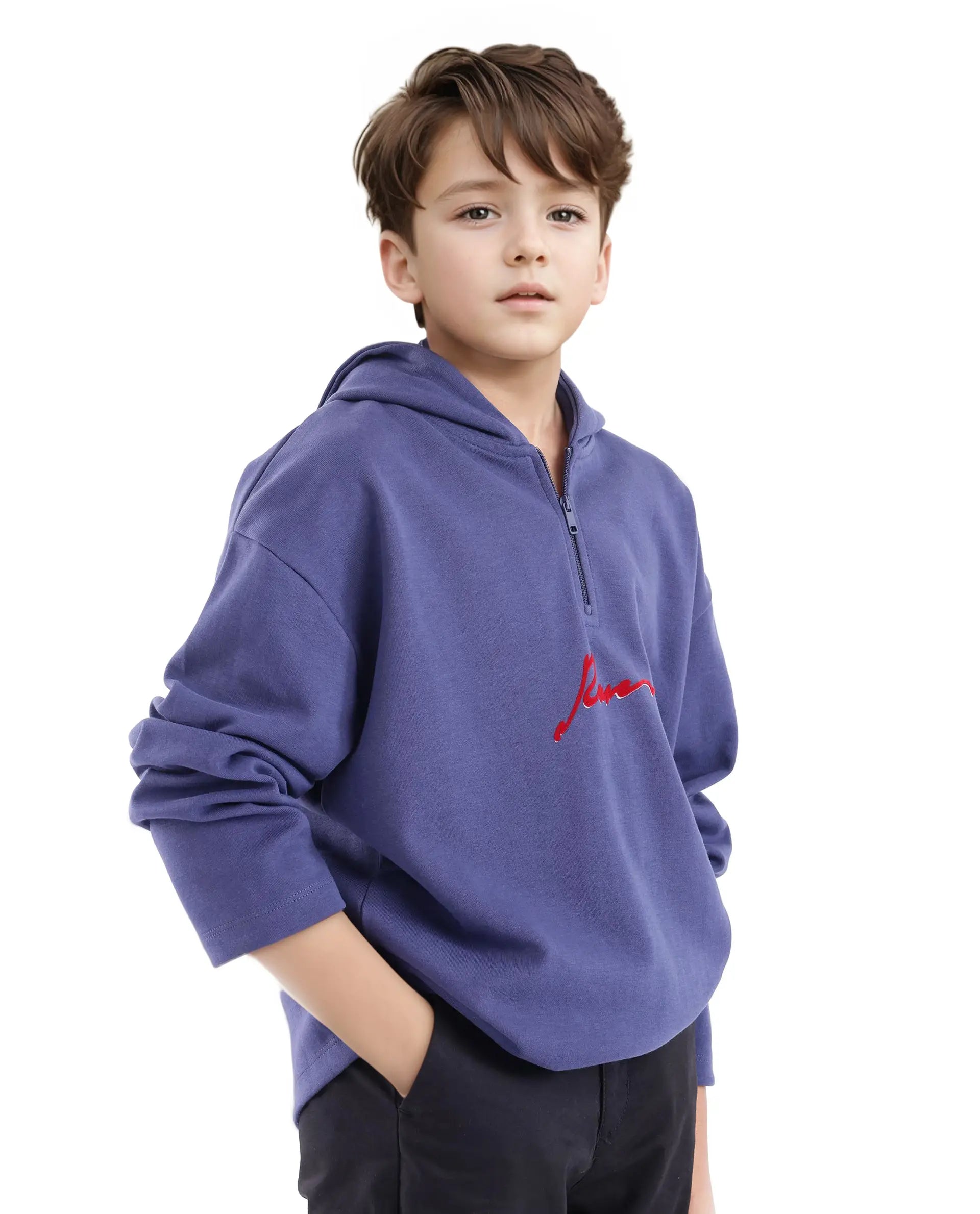 Rare Ones Kids Kanzy Navy Cotton Poly Full Sleeve Flock Print Sweatshirt