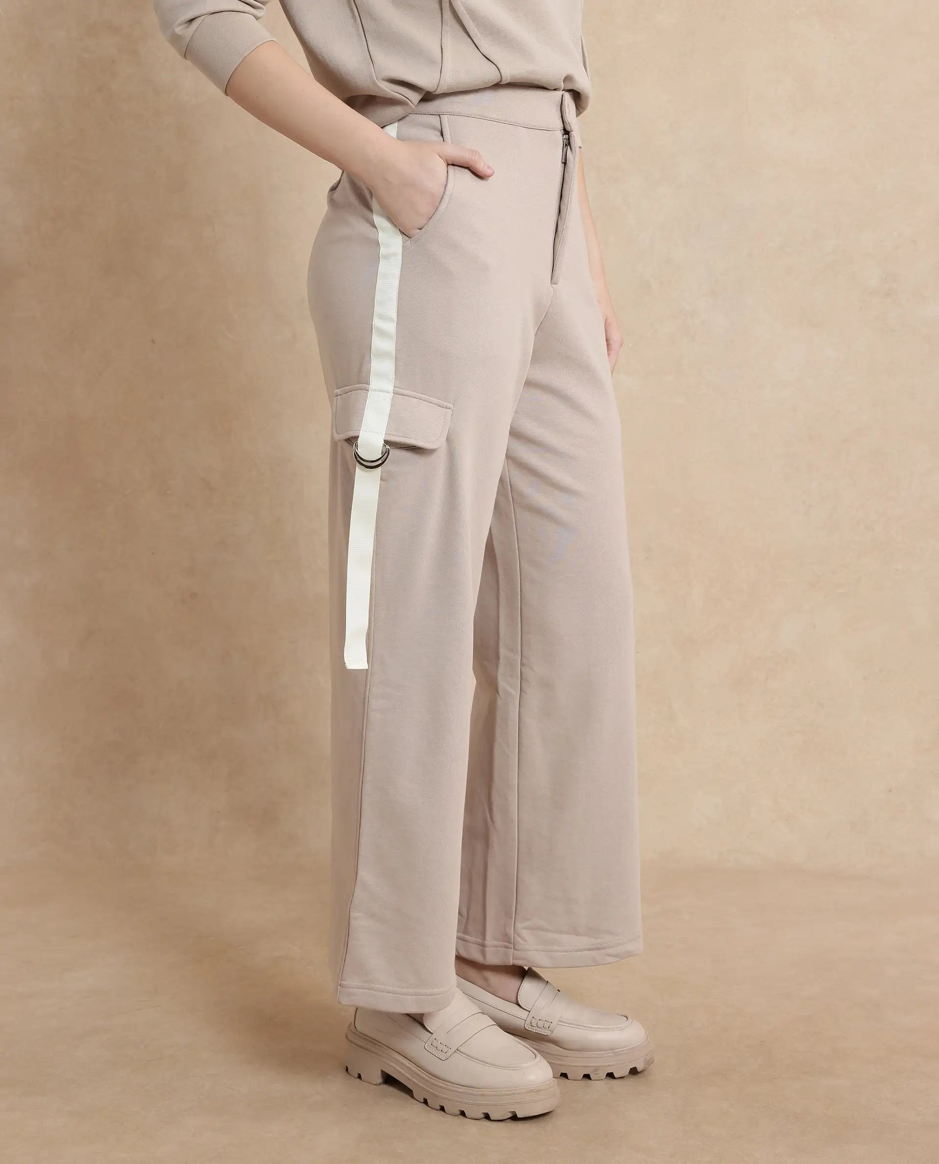 Rareism Women Kar Beige Plain Track Pant