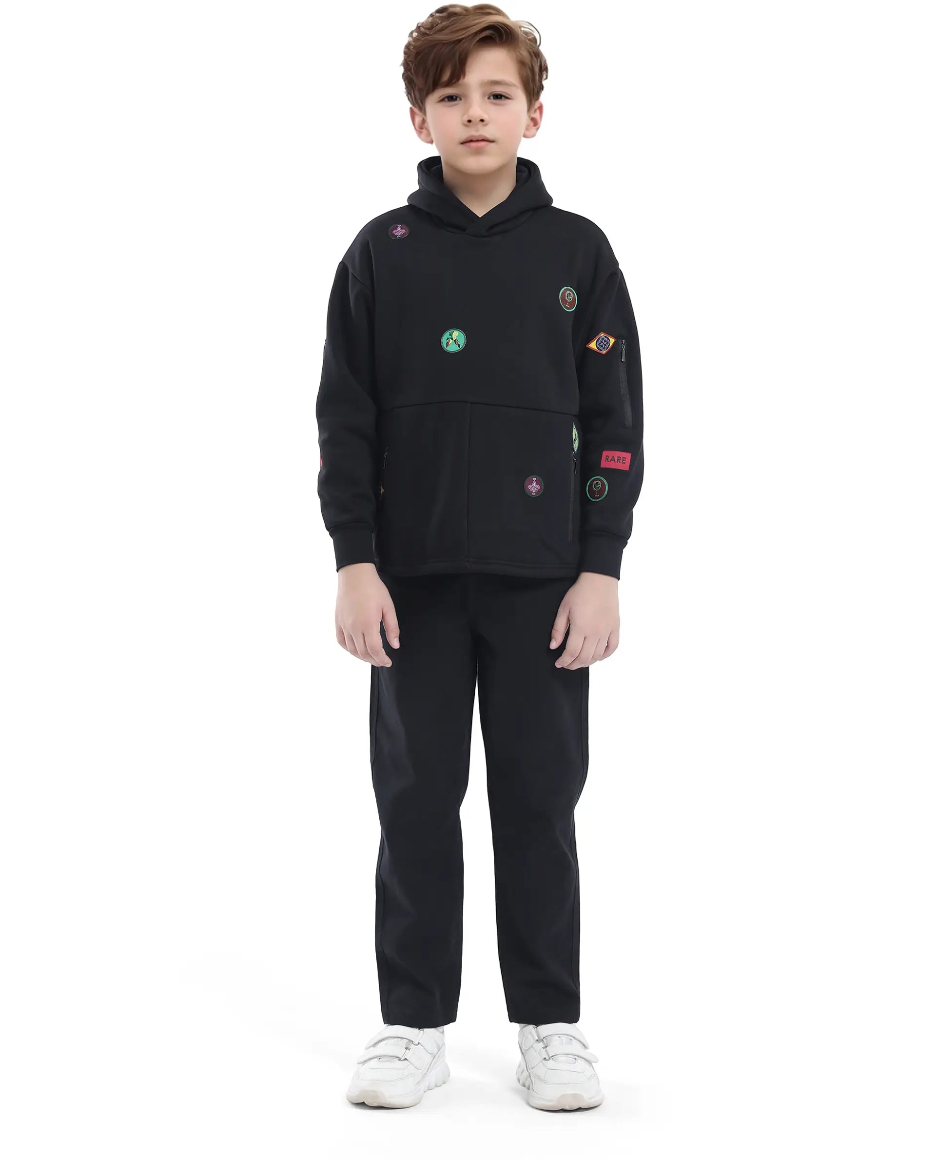 Rare Ones Kids Kar Black Cotton Poly Full Sleeve Applique Sweatshirt