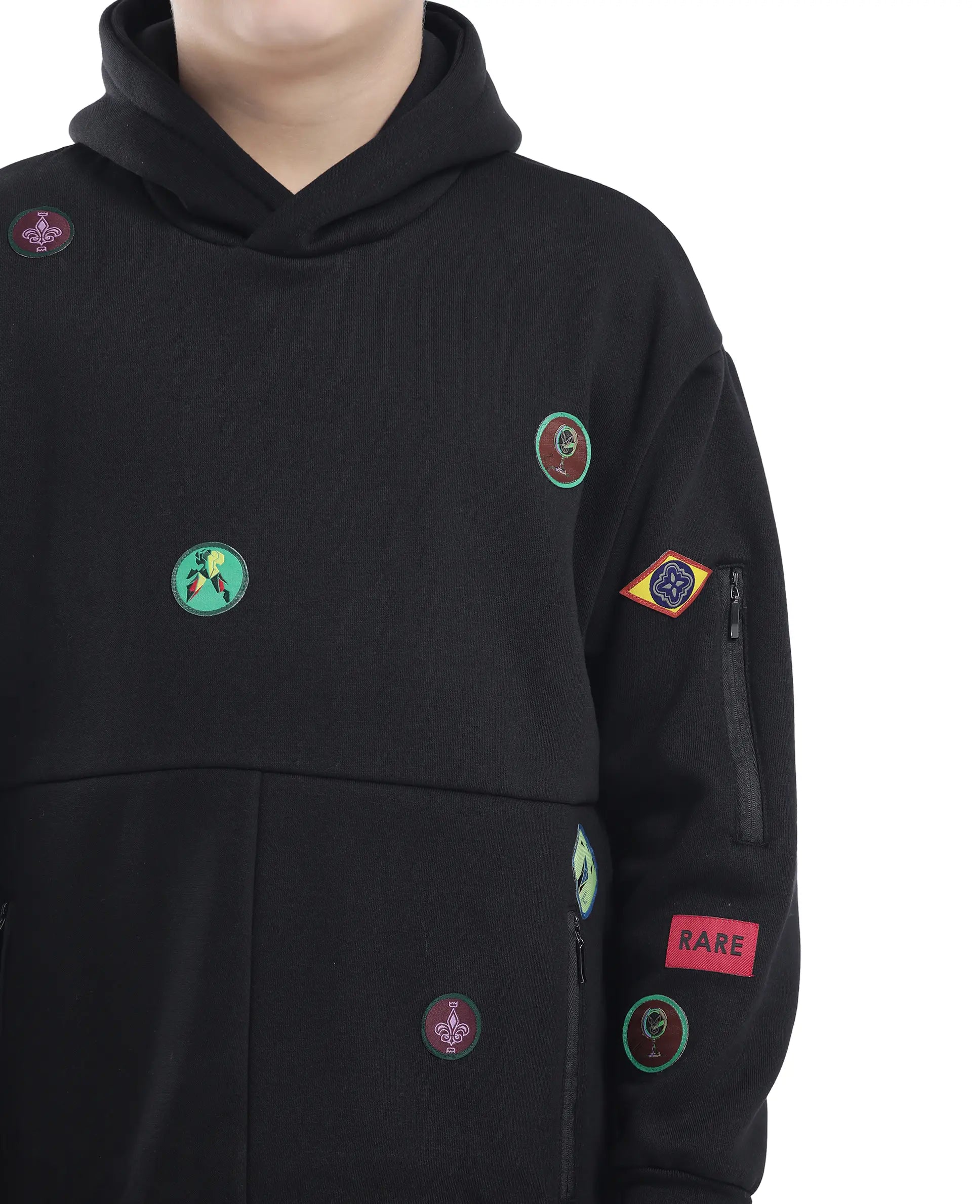 Rare Ones Kids Kar Black Cotton Poly Full Sleeve Applique Sweatshirt