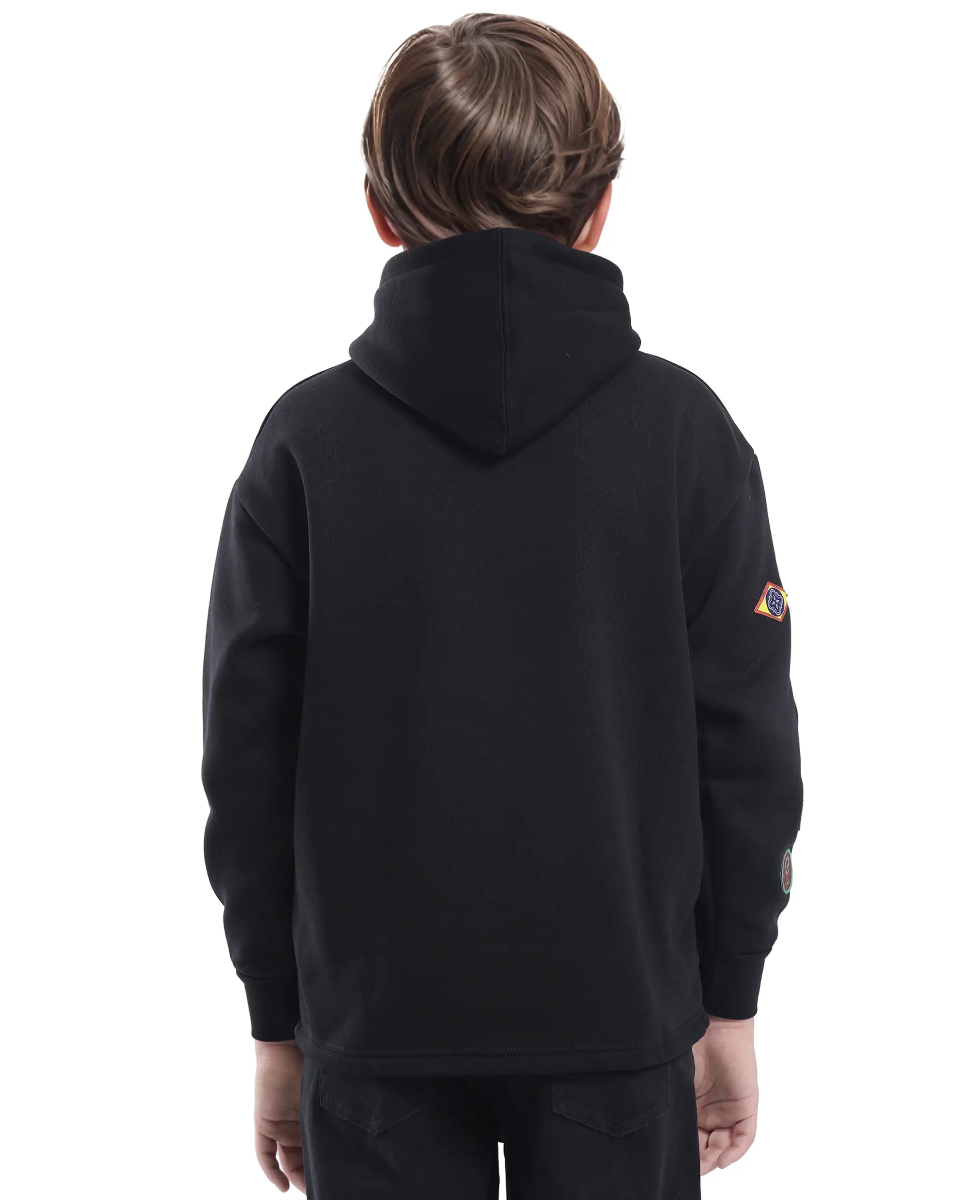 Rare Ones Kids Kar Black Cotton Poly Full Sleeve Applique Sweatshirt