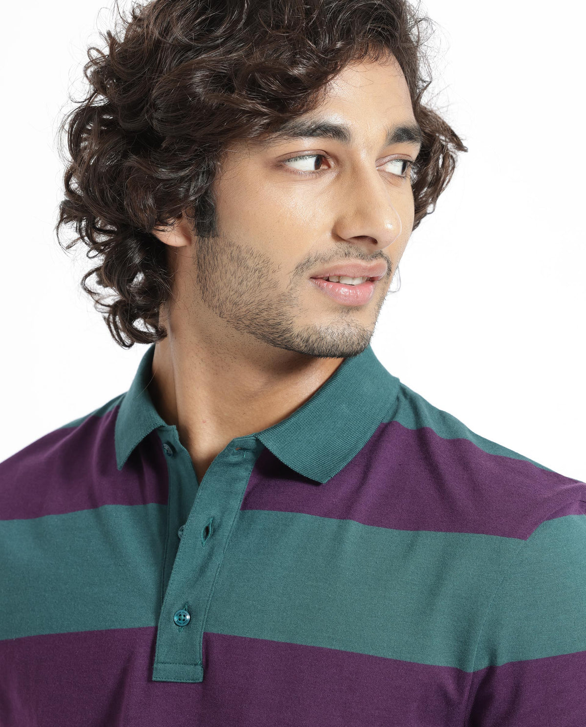 Rare Rabbit Men's Karen Dark Purple Collared Neck Full Sleeves Striped Polo T-Shirt