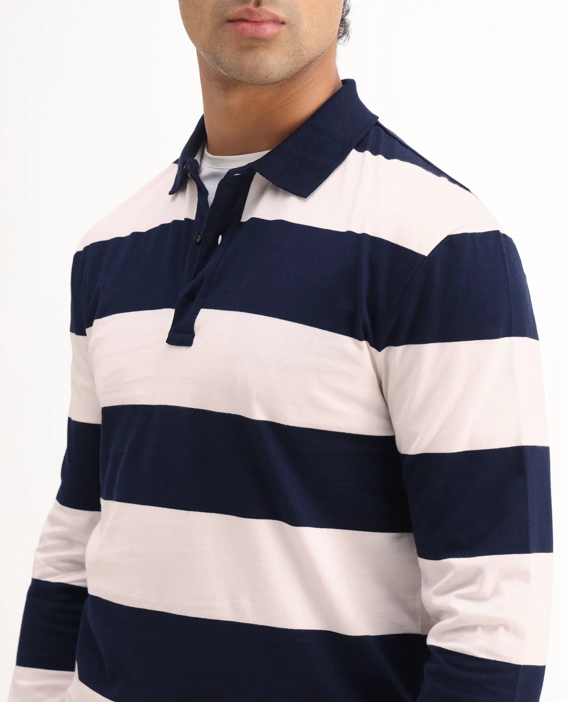 Rare Rabbit Men's Karen Light Pink Cotton Striped Print Regular Fit Full Sleeve Polo