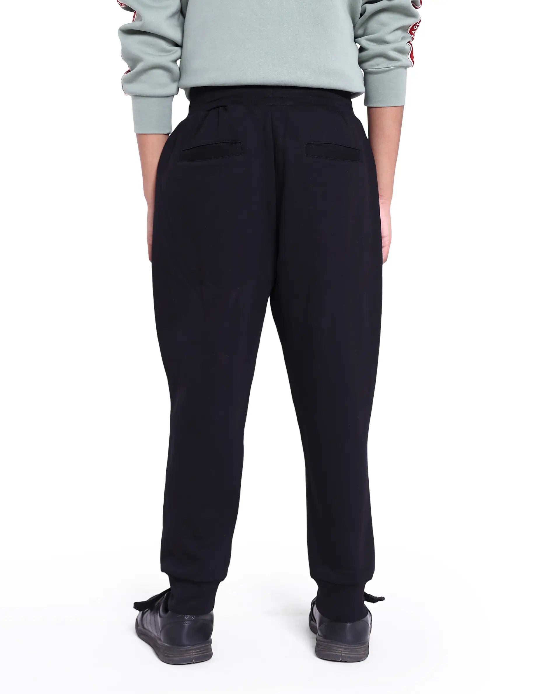 Rare Ones Kids Karo Black Cotton Poly Drawstring Applique Trackpant