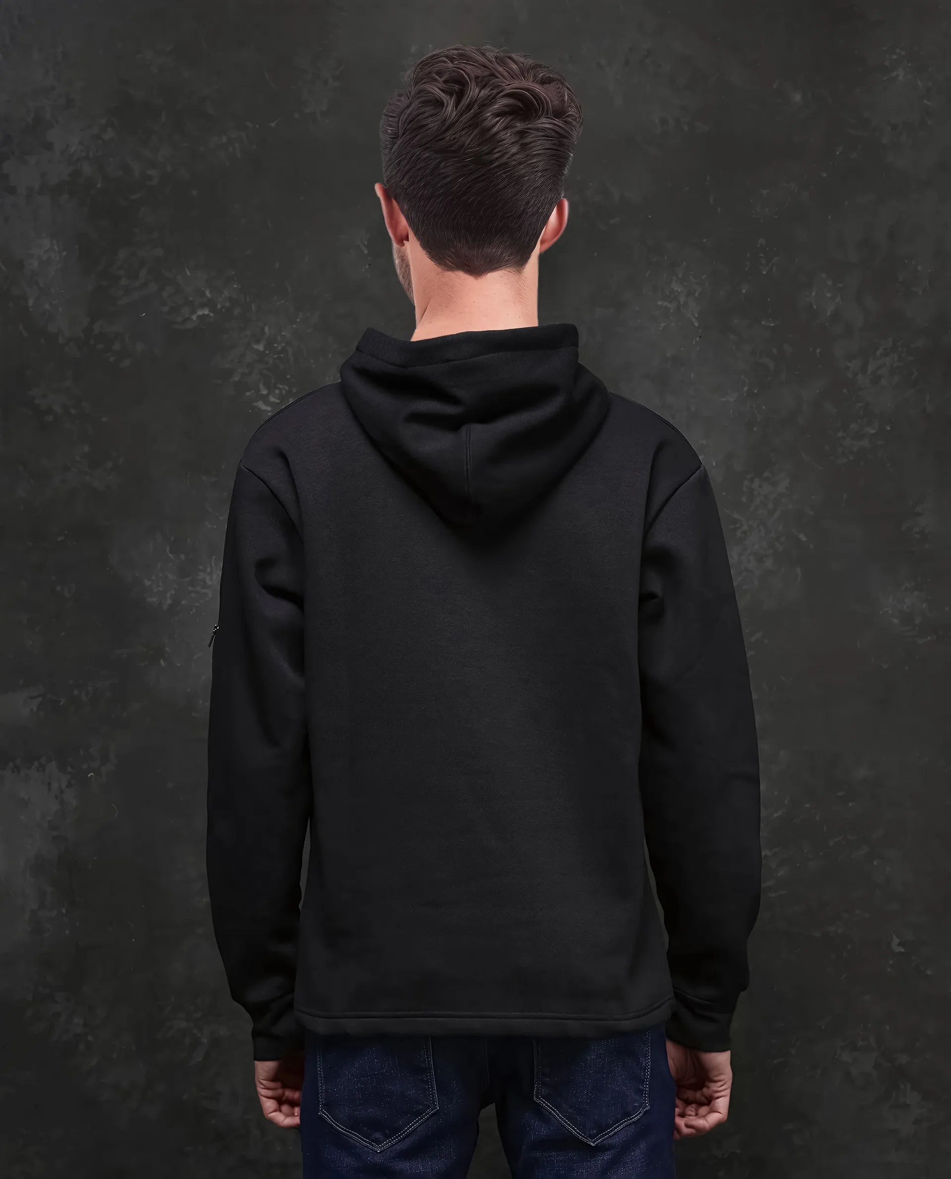 Rare Rabbit Men Karon Black Cotton Poly Fabric Full Sleeve Hooded Label Detail Sweatshirt