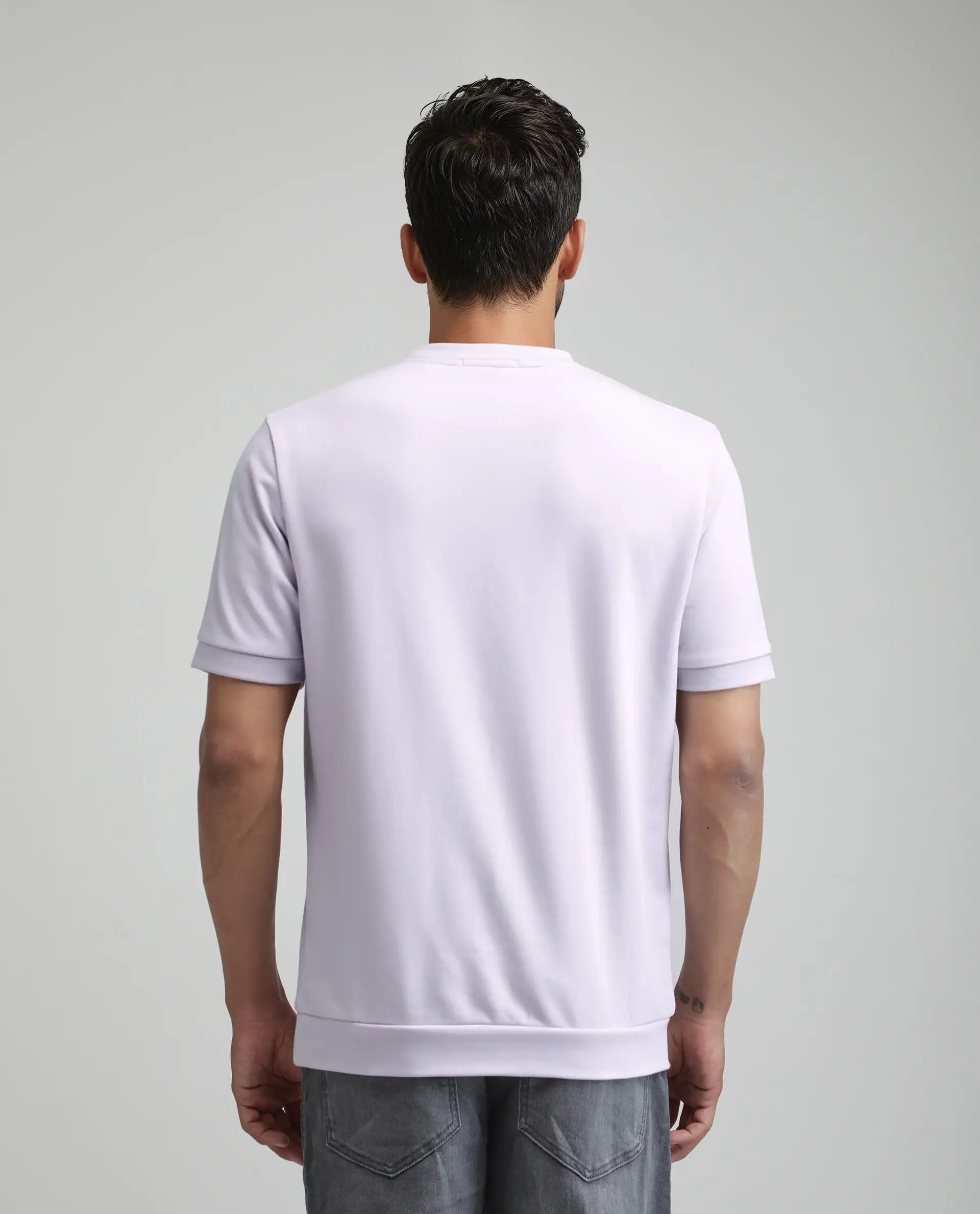 Rare Rabbit Men's Kart Light Purple Cotton Blend Graphic Print Relaxed Fit Half Sleeve Crew Neck T-Shirt