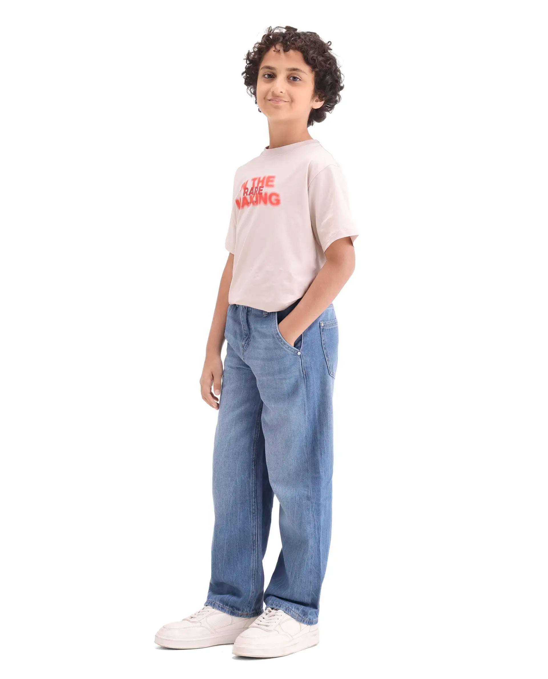 Rare Ones Kids Kasen-1 Blue Cotton Blend Shank Button Closure Slouchy Fit Jeans