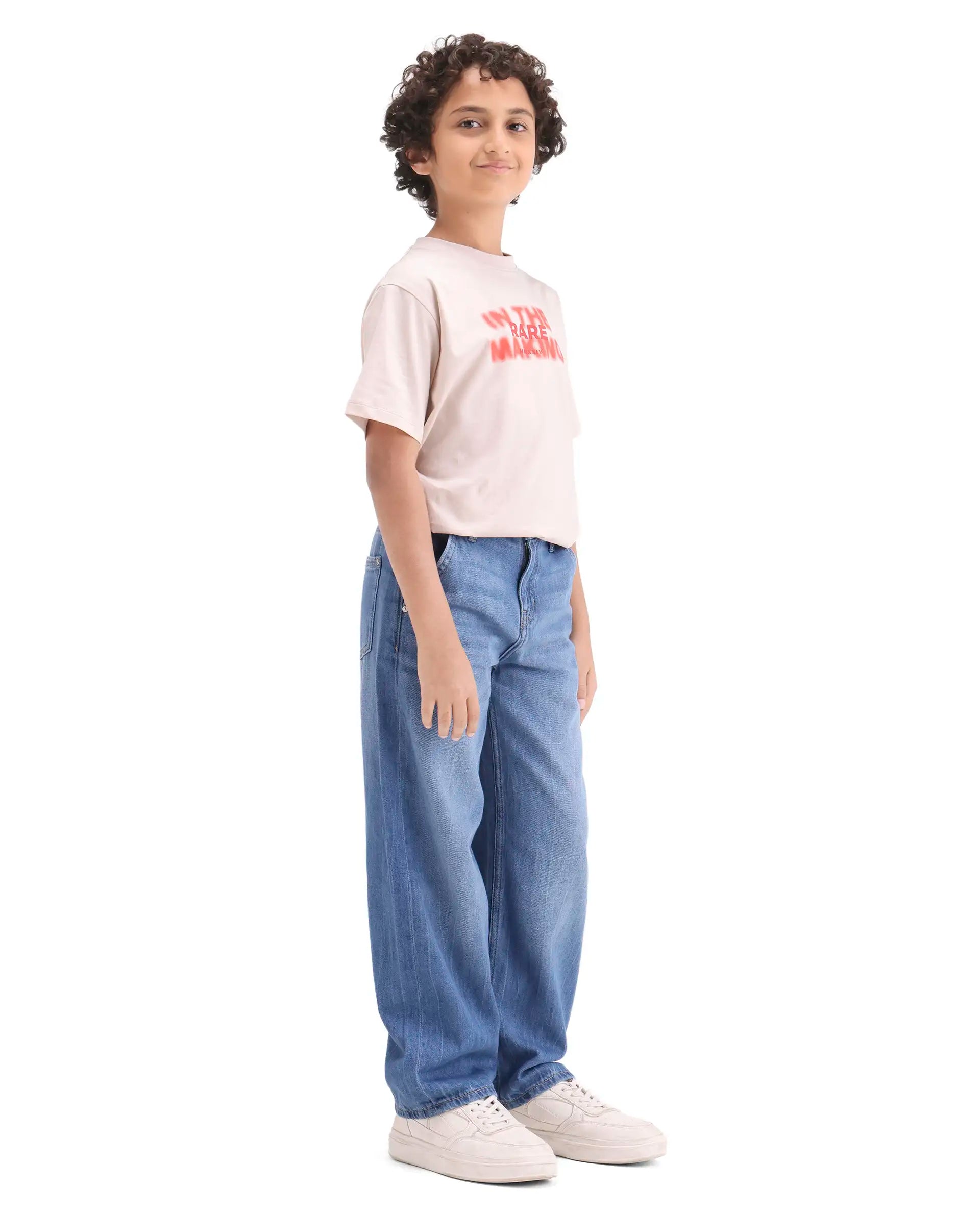 Rare Ones Kids Kasen-1 Blue Cotton Blend Shank Button Closure Slouchy Fit Jeans