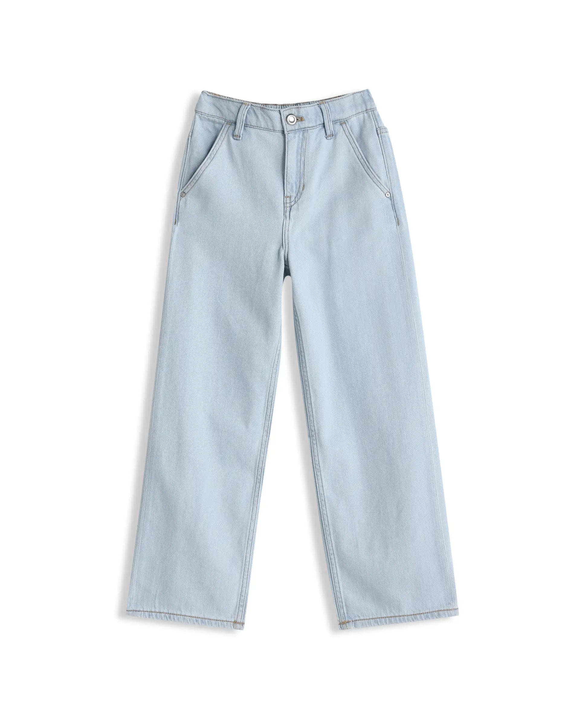Rare Ones Kids Kasen-2 Light Blue Cotton Blend Shank Button Closure Slouchy Fit Jeans
