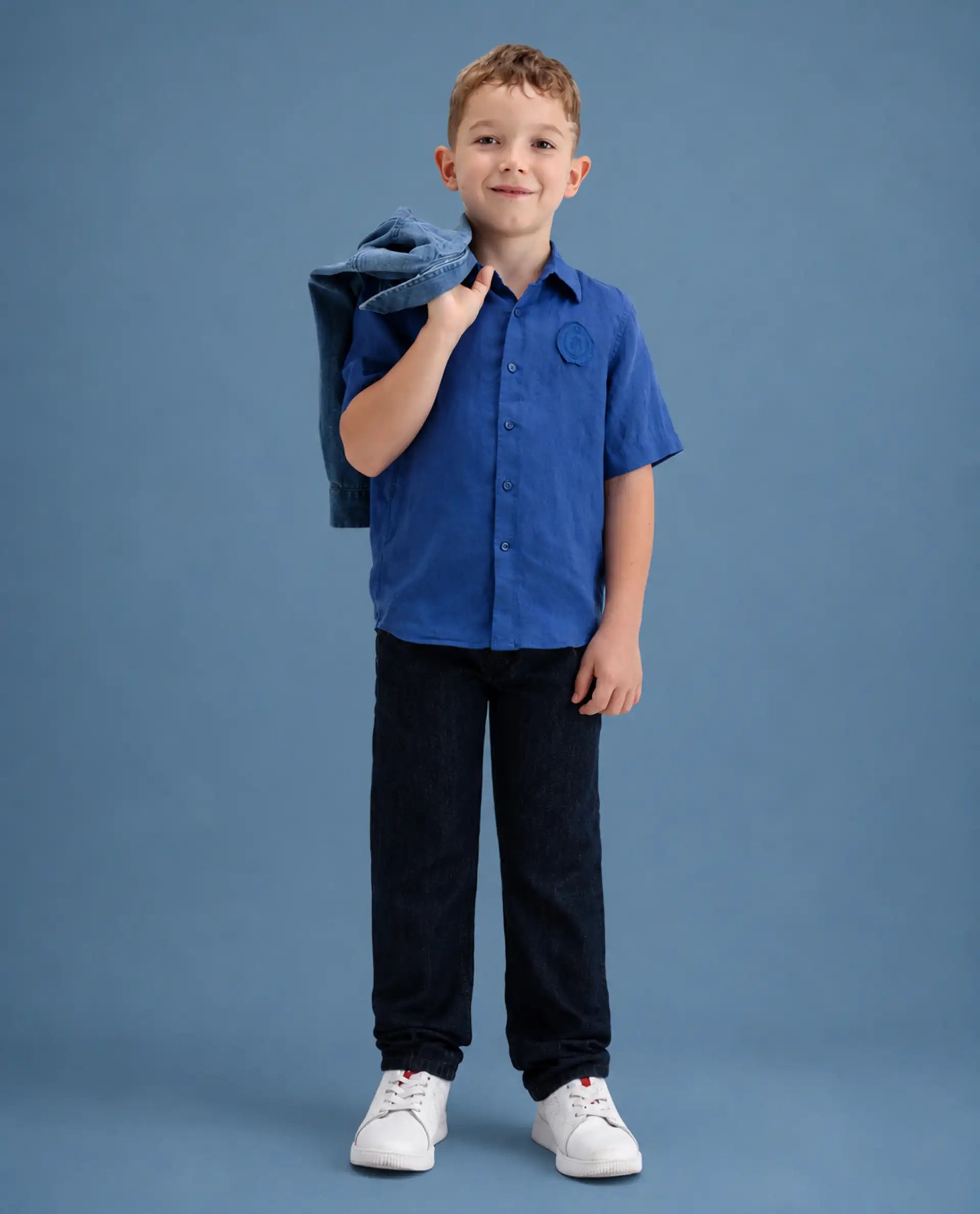Rare Ones Kids Kaso Dark Navy Cotton Fabric Button And Zipper Closure Regular Fit Jeans