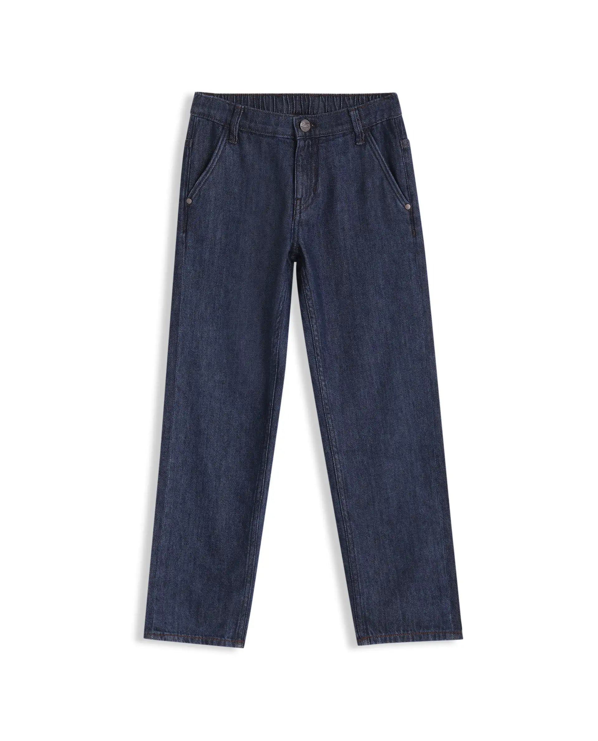 Rare Ones Kids Kaso Dark Navy Cotton Fabric Button And Zipper Closure Regular Fit Jeans