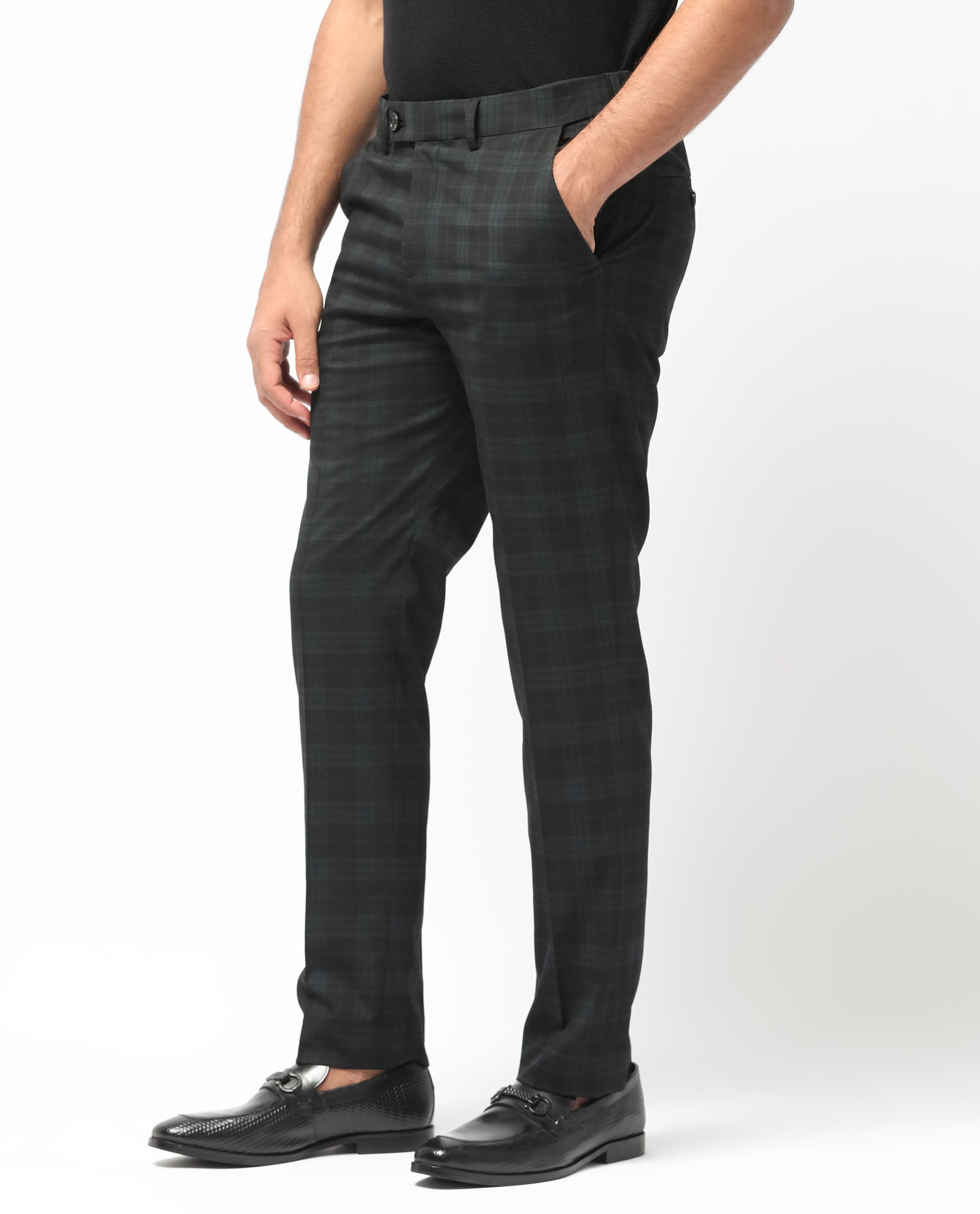 Rare Rabbit Men's Kaspro Black Polyester Viscose Fabric Notch Lapel Button Closure Single Breasted Dupplin Checks Suits