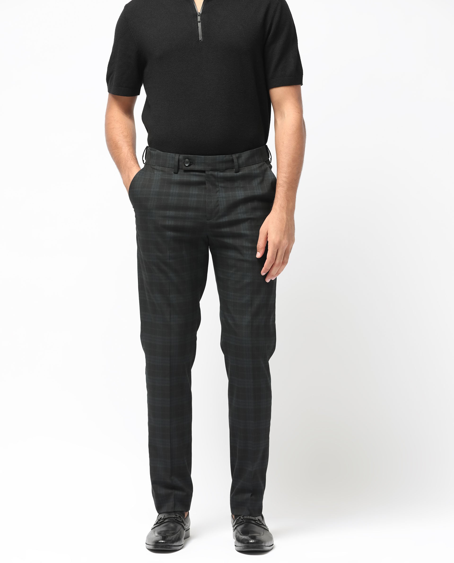 Rare Rabbit Men's Kaspro Black Polyester Viscose Fabric Notch Lapel Button Closure Single Breasted Dupplin Checks Suits