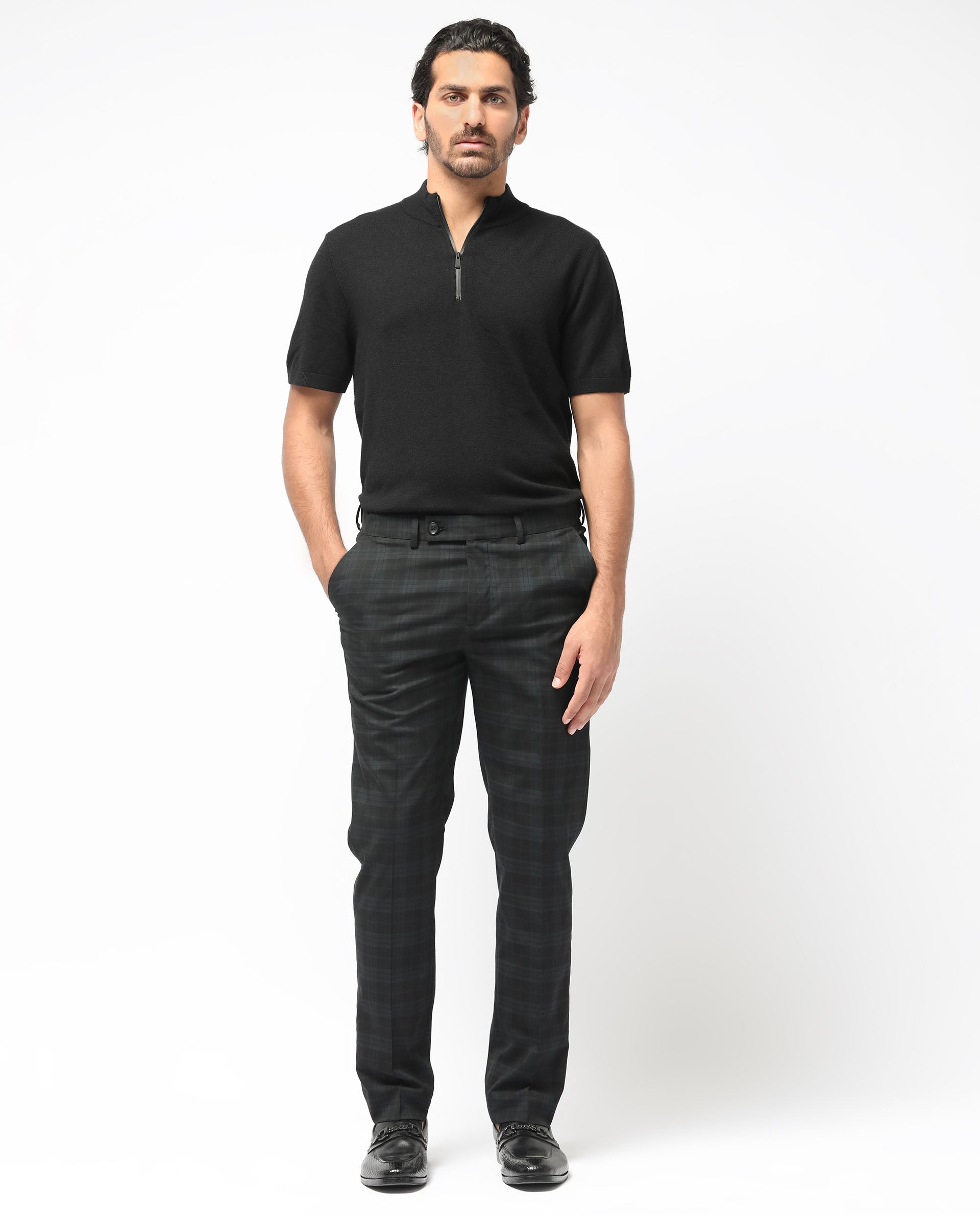 Rare Rabbit Men's Kaspro Black Polyester Viscose Fabric Notch Lapel Button Closure Single Breasted Dupplin Checks Suits