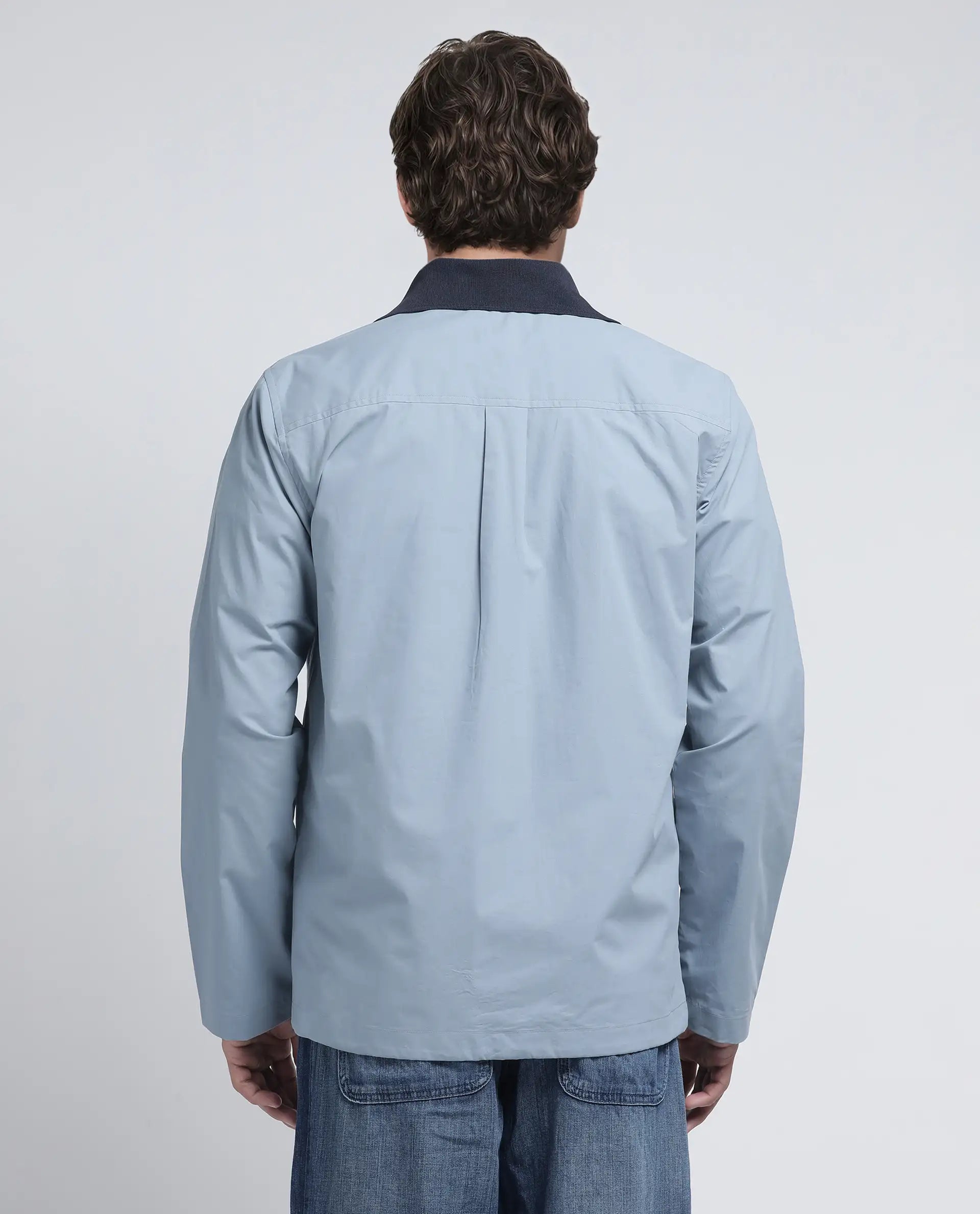 Rare Rabbit Men's Kax Light Blue Cotton Fabric Full Sleeve Spread Collar Zipper Closure Relaxed Fit Plain Shirt