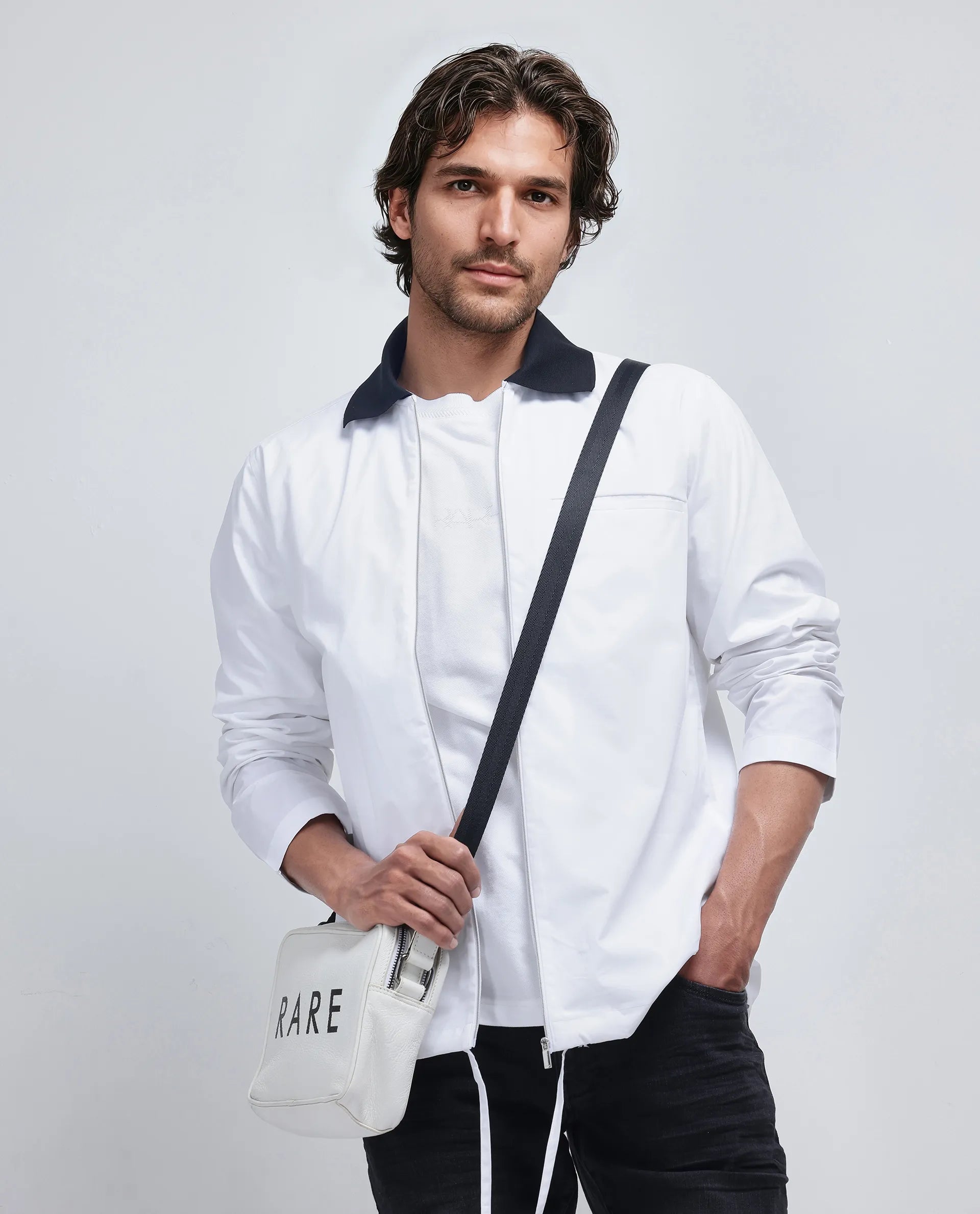 Rare Rabbit Men's Kax White Cotton Fabric Full Sleeve Collared Neck Button Closure Relaxed Fit Plain Shirt