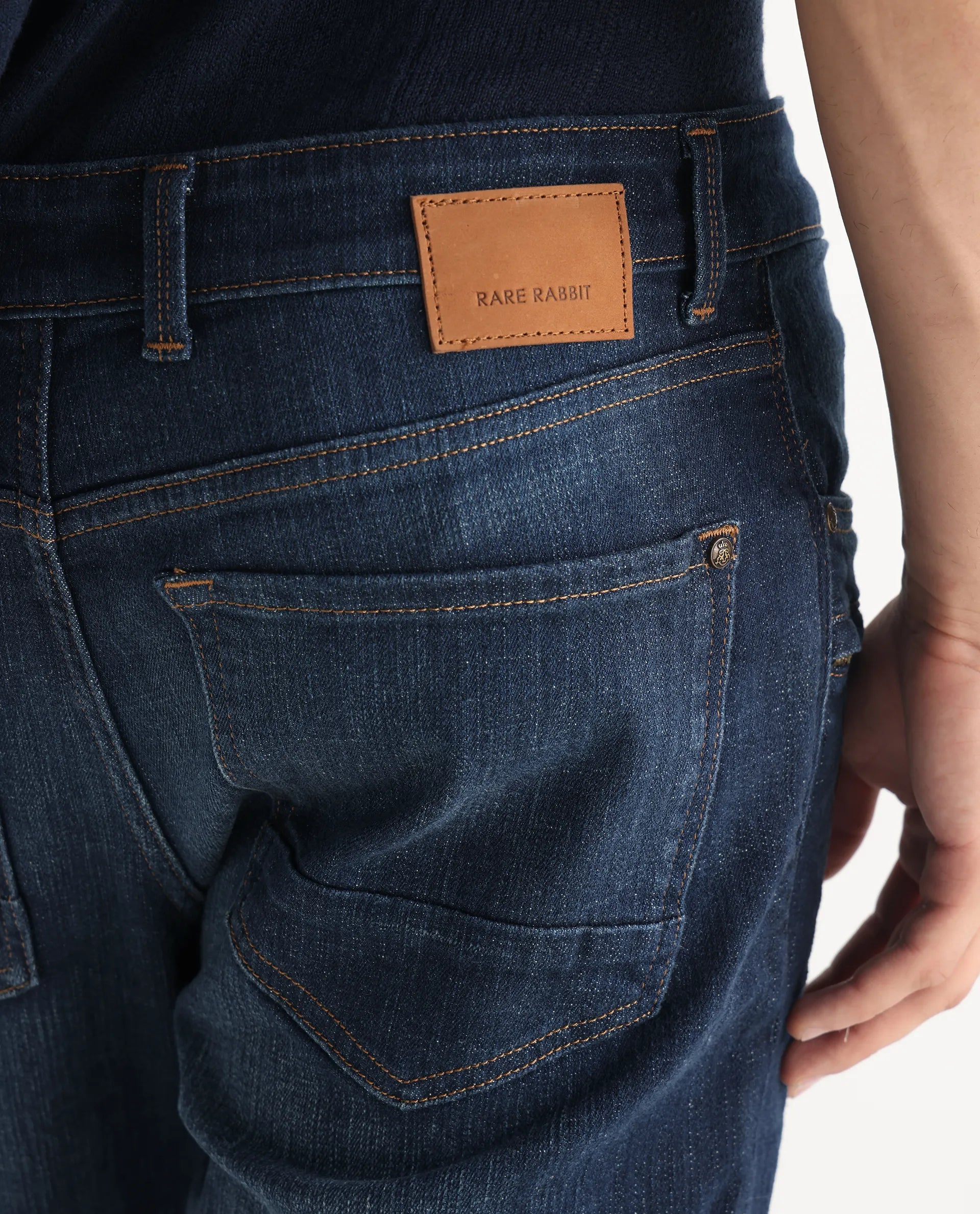 Rare Rabbit Men's Kazi Dark Blue Cotton Plain Morris Regular Fit Jeans