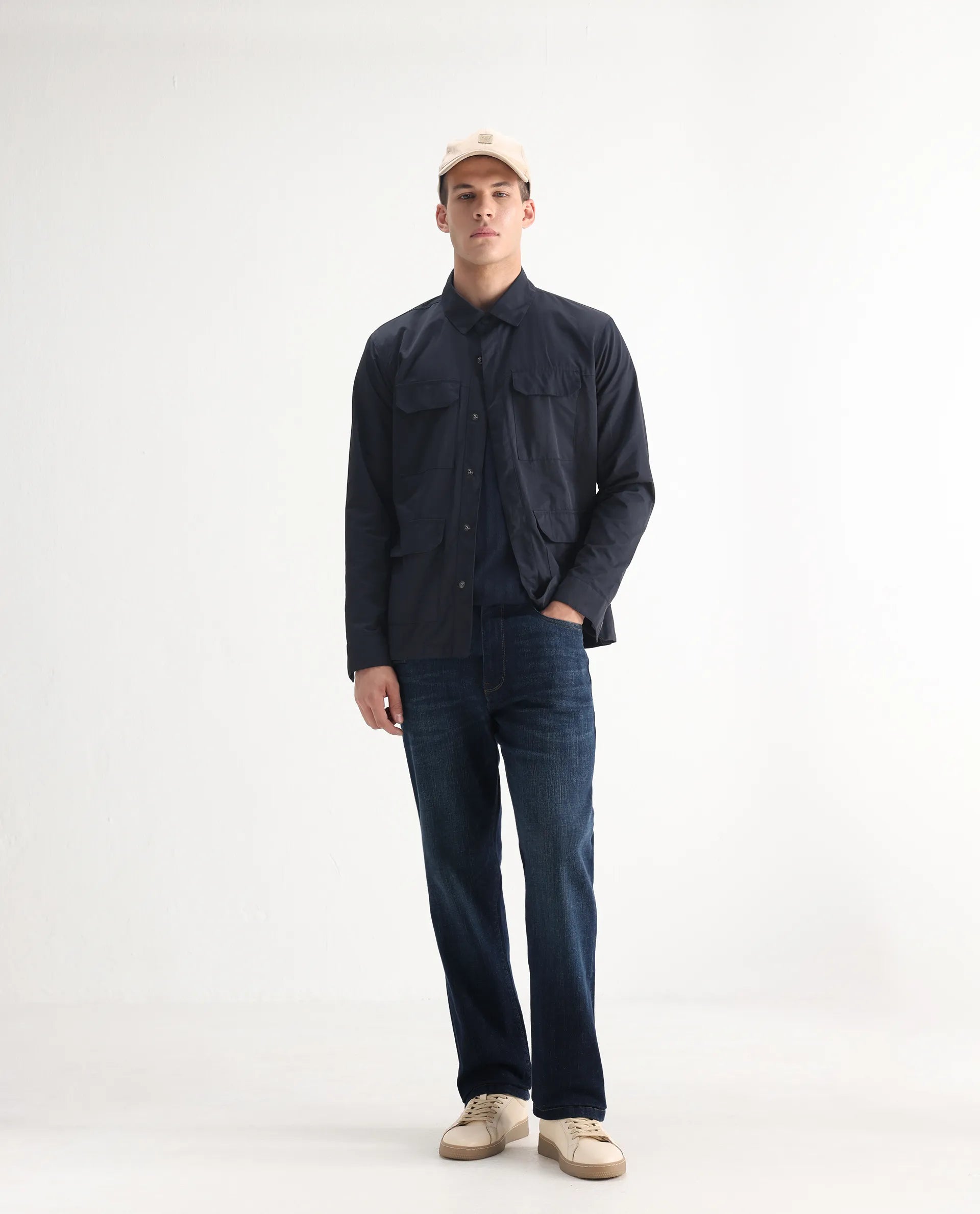 Rare Rabbit Men's Kazi Dark Blue Cotton Plain Morris Regular Fit Jeans