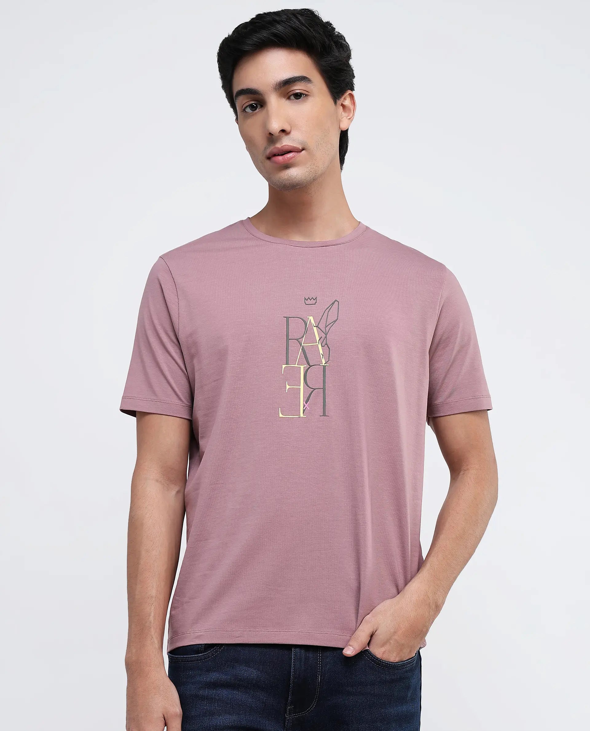 Rare Rabbit Men Keat Pink Short Sleeves Crew Neck Regular Fit Hd Graphic Print T-Shirt