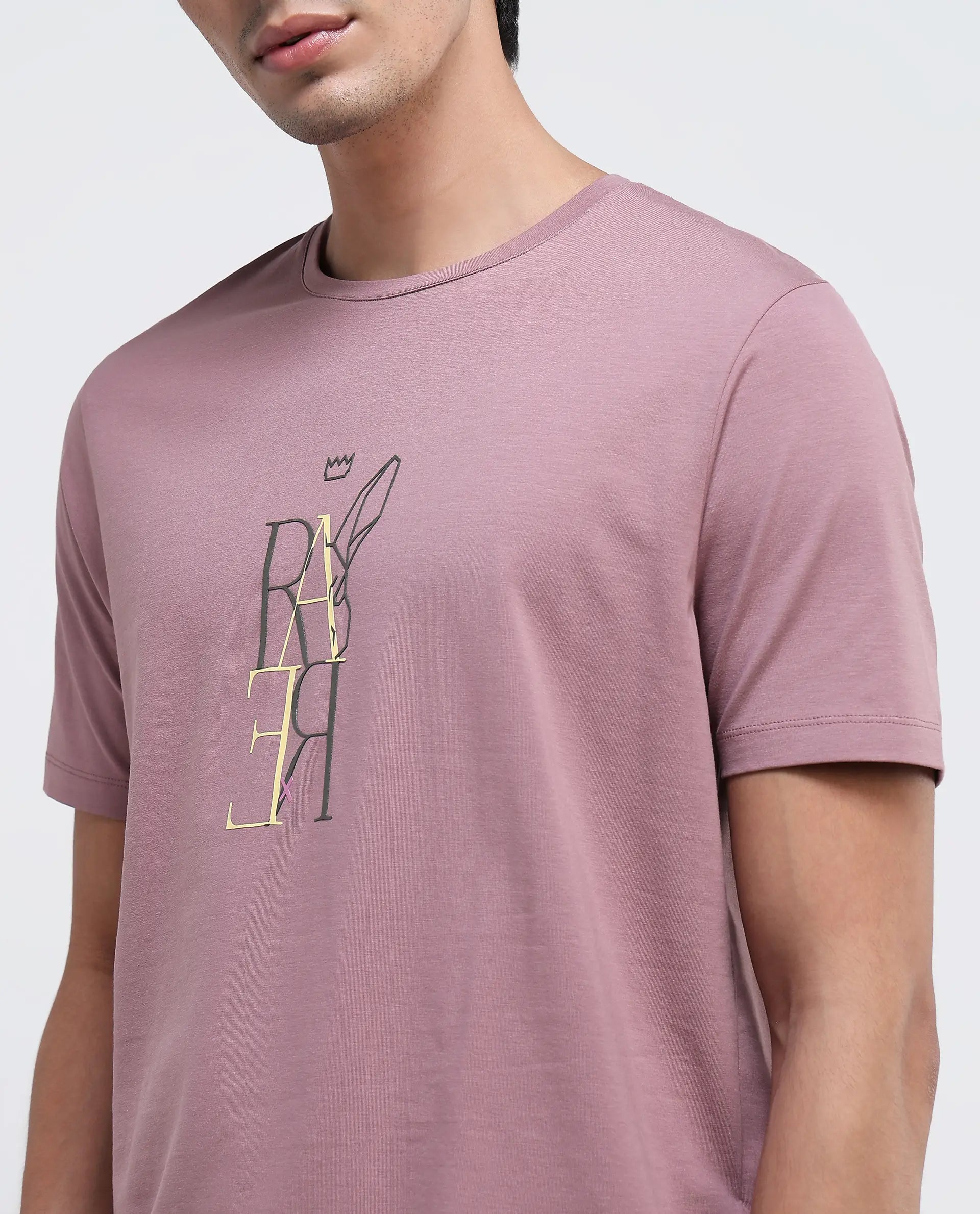 Rare Rabbit Men Keat Pink Short Sleeves Crew Neck Regular Fit Hd Graphic Print T-Shirt