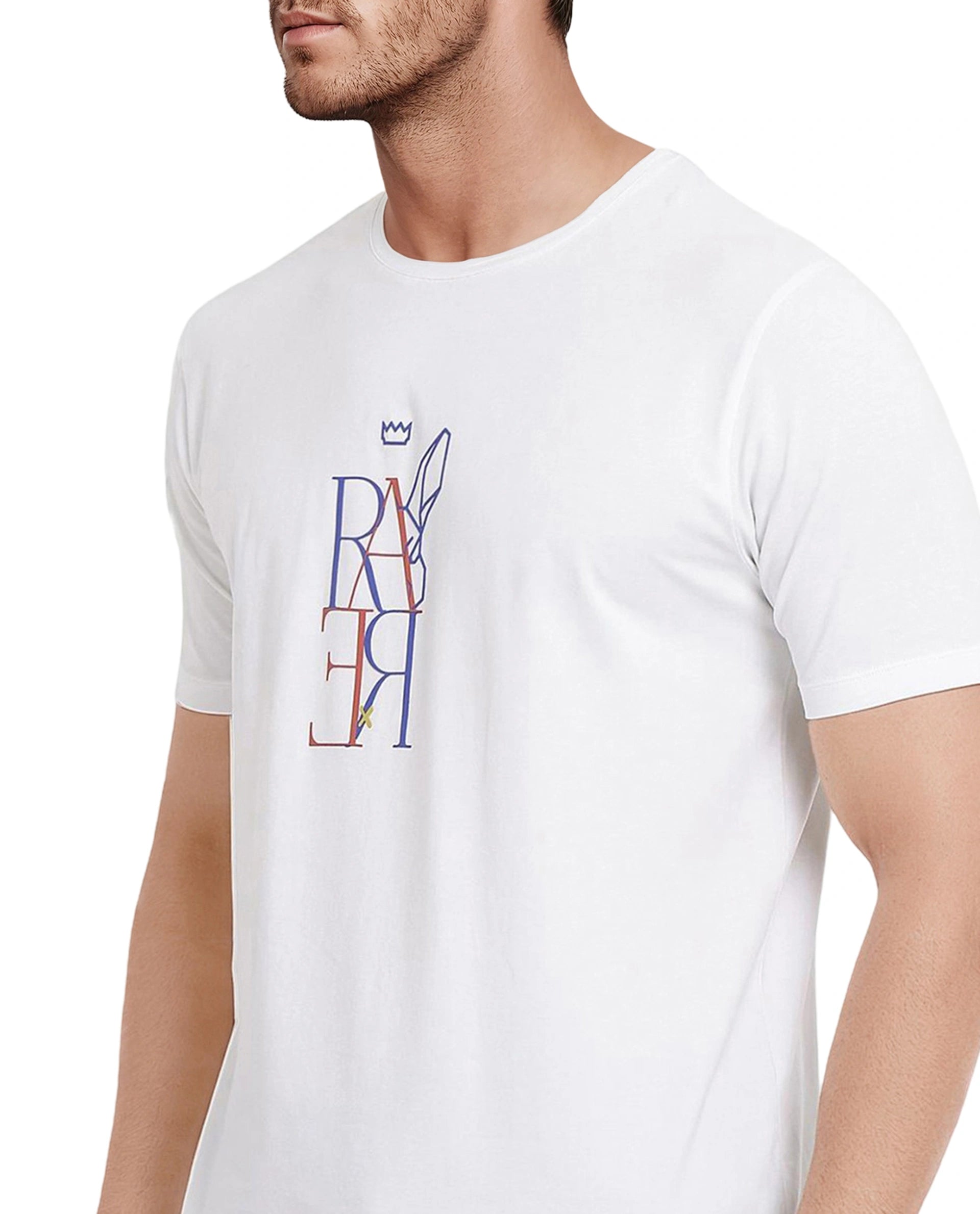 Rare Rabbit Men Keat White Short Sleeves Crew Neck Regular Fit Hd Graphic Print T-Shirt