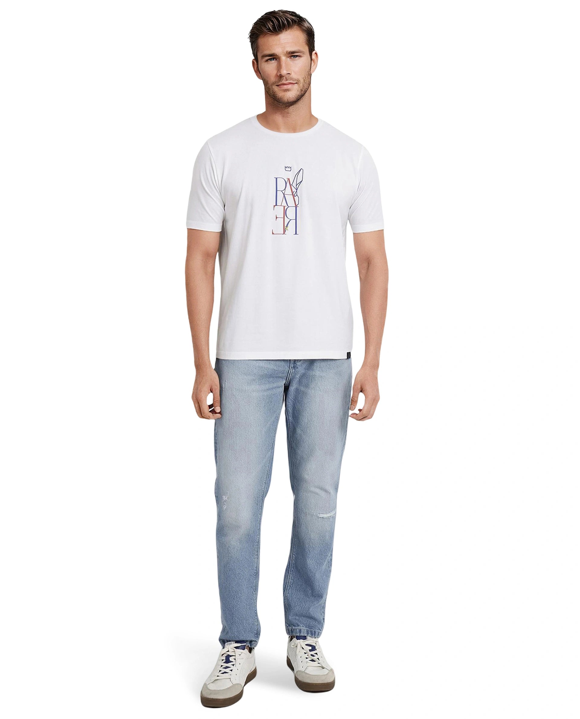 Rare Rabbit Men Keat White Short Sleeves Crew Neck Regular Fit Hd Graphic Print T-Shirt