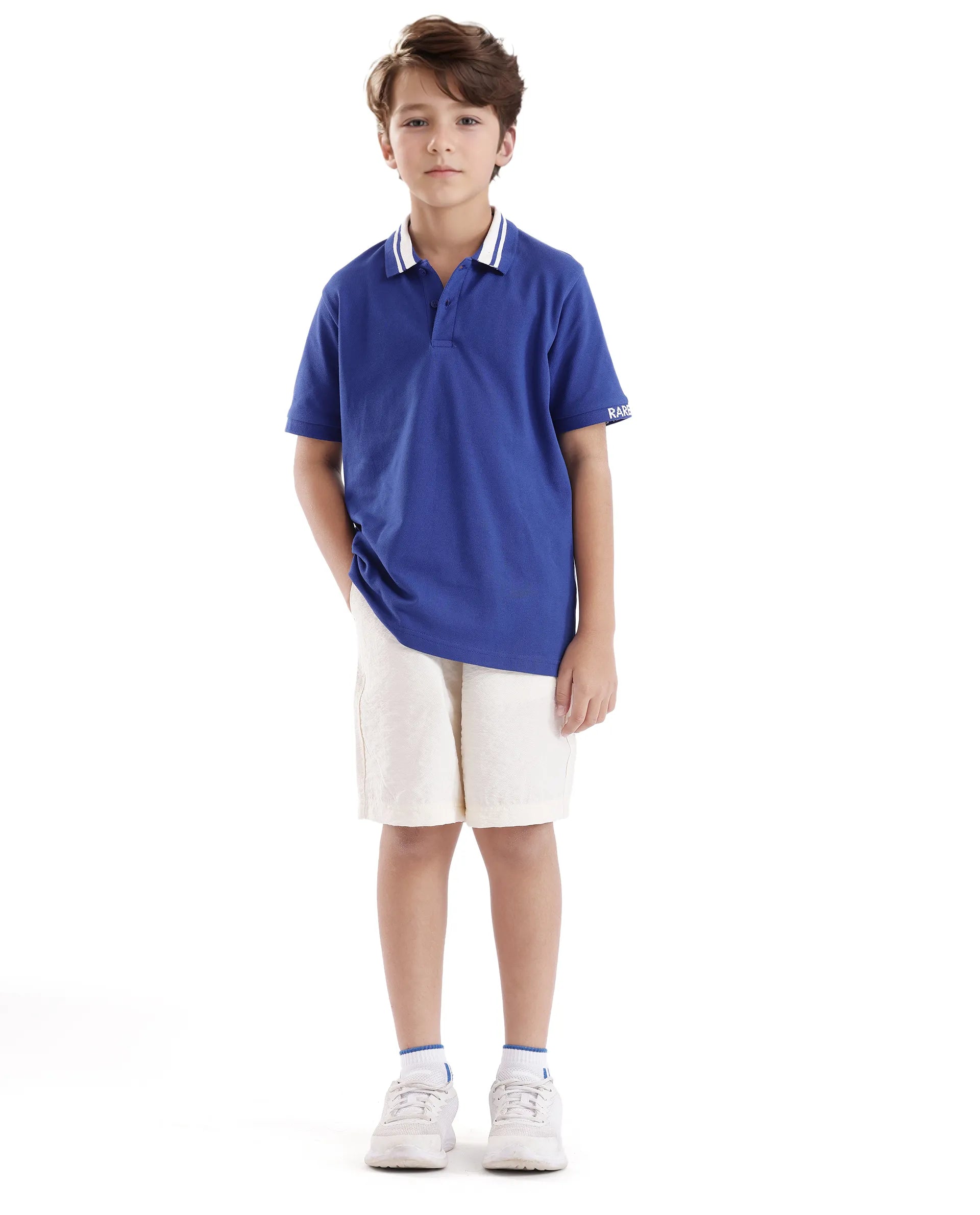 Rare Ones Kids Keef Dark Blue Cotton Short Sleeve Jacquard Polo