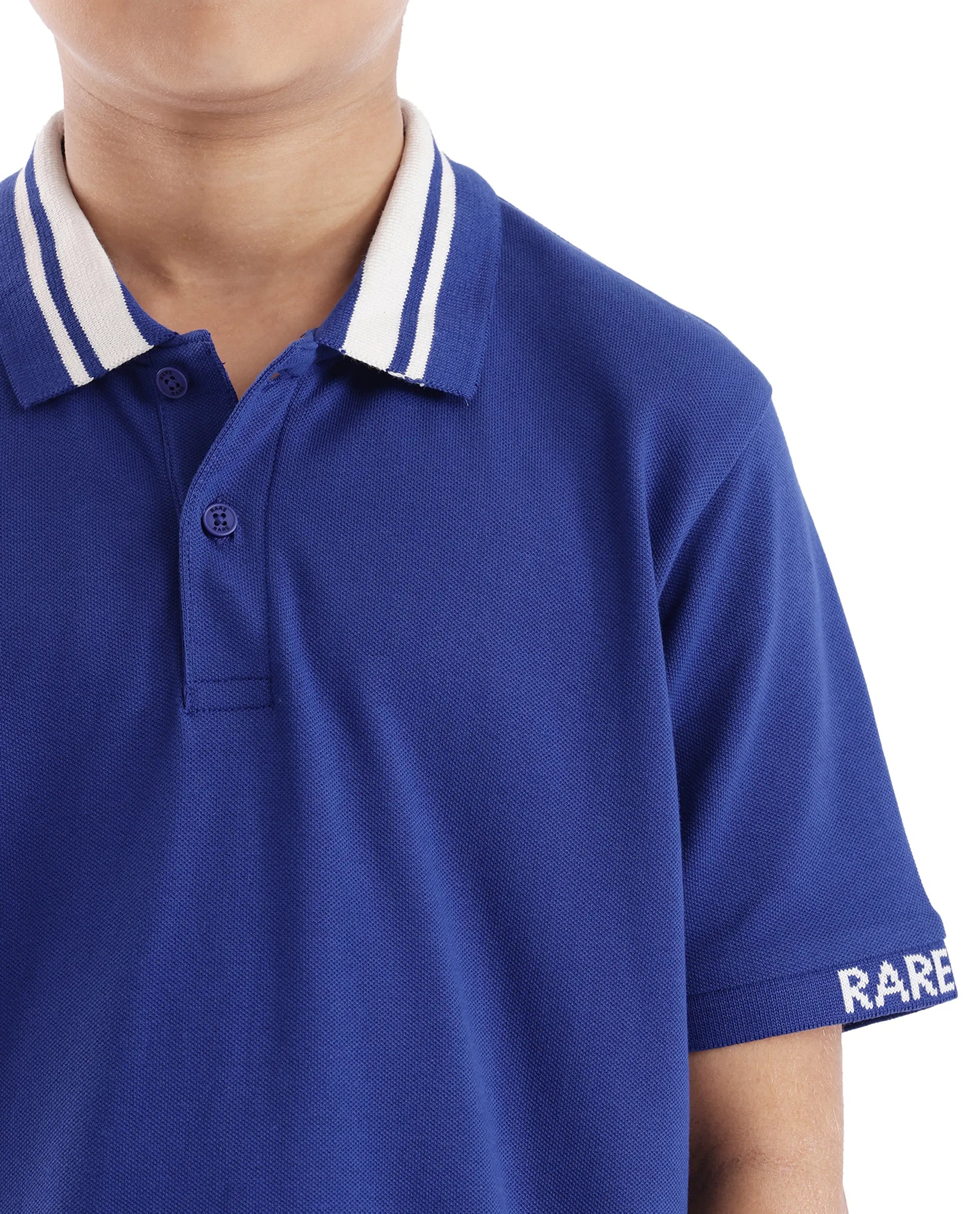 Rare Ones Kids Keef Dark Blue Cotton Short Sleeve Jacquard Polo