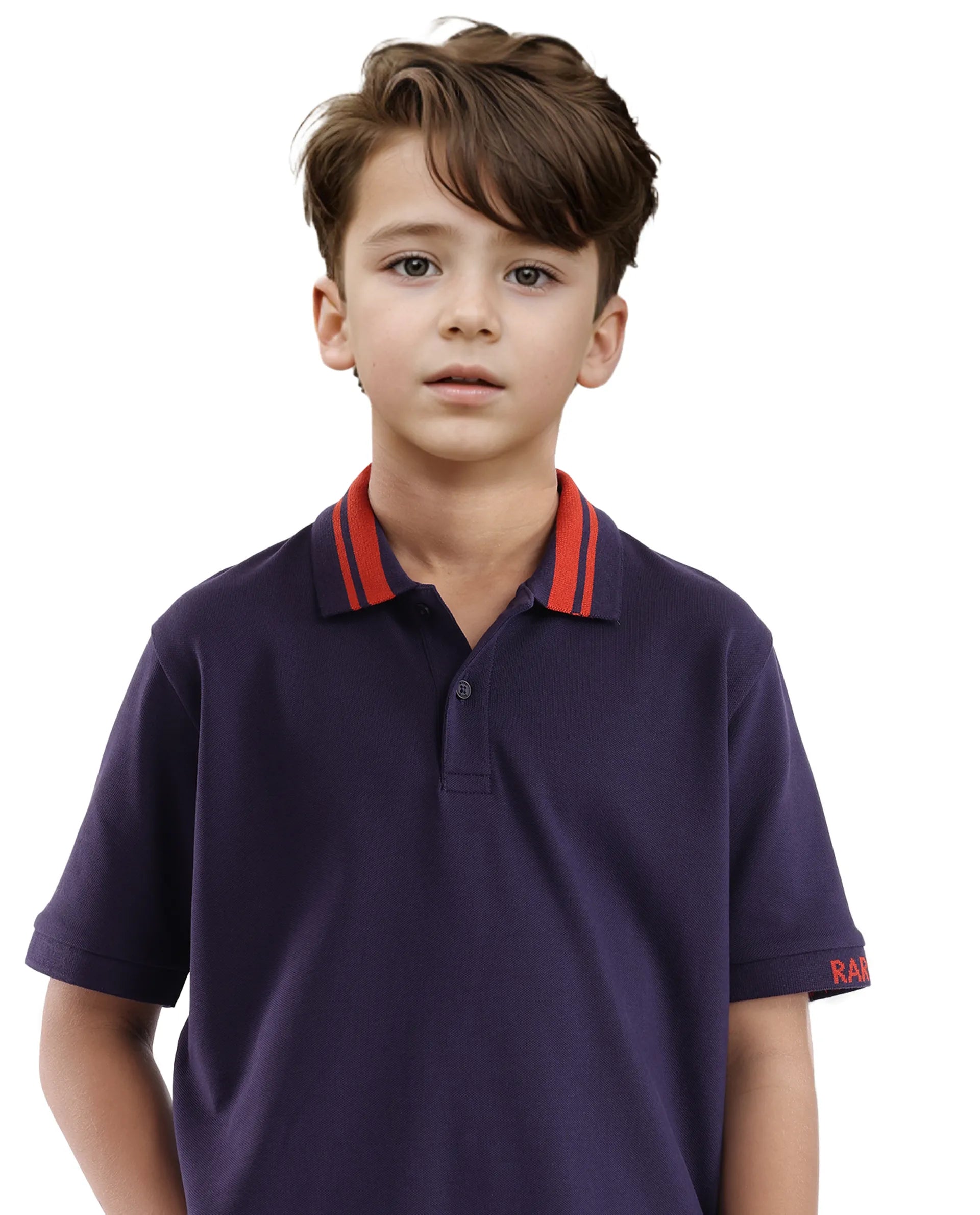 Rare Ones Kids Keef Dark Purple Cotton Fabric Short Sleeve Contrasting Collar Solid Polo