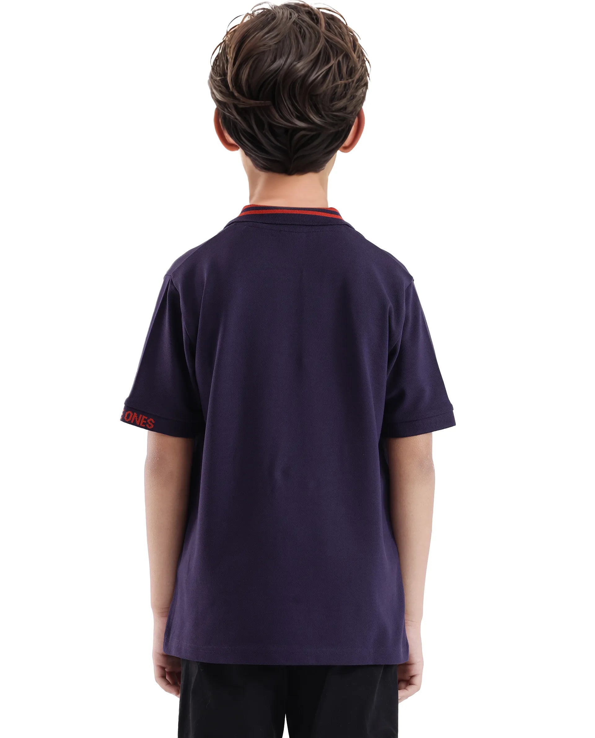 Rare Ones Kids Keef Dark Purple Cotton Fabric Short Sleeve Contrasting Collar Solid Polo