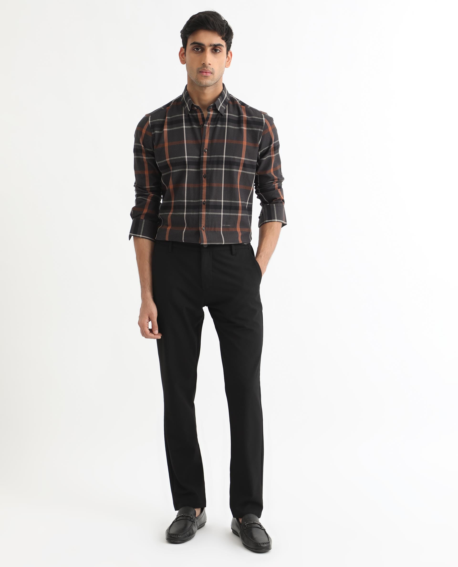 Rare Rabbit Men's Keller Black Cotton Fabric Full Sleeves Checks Shirt
