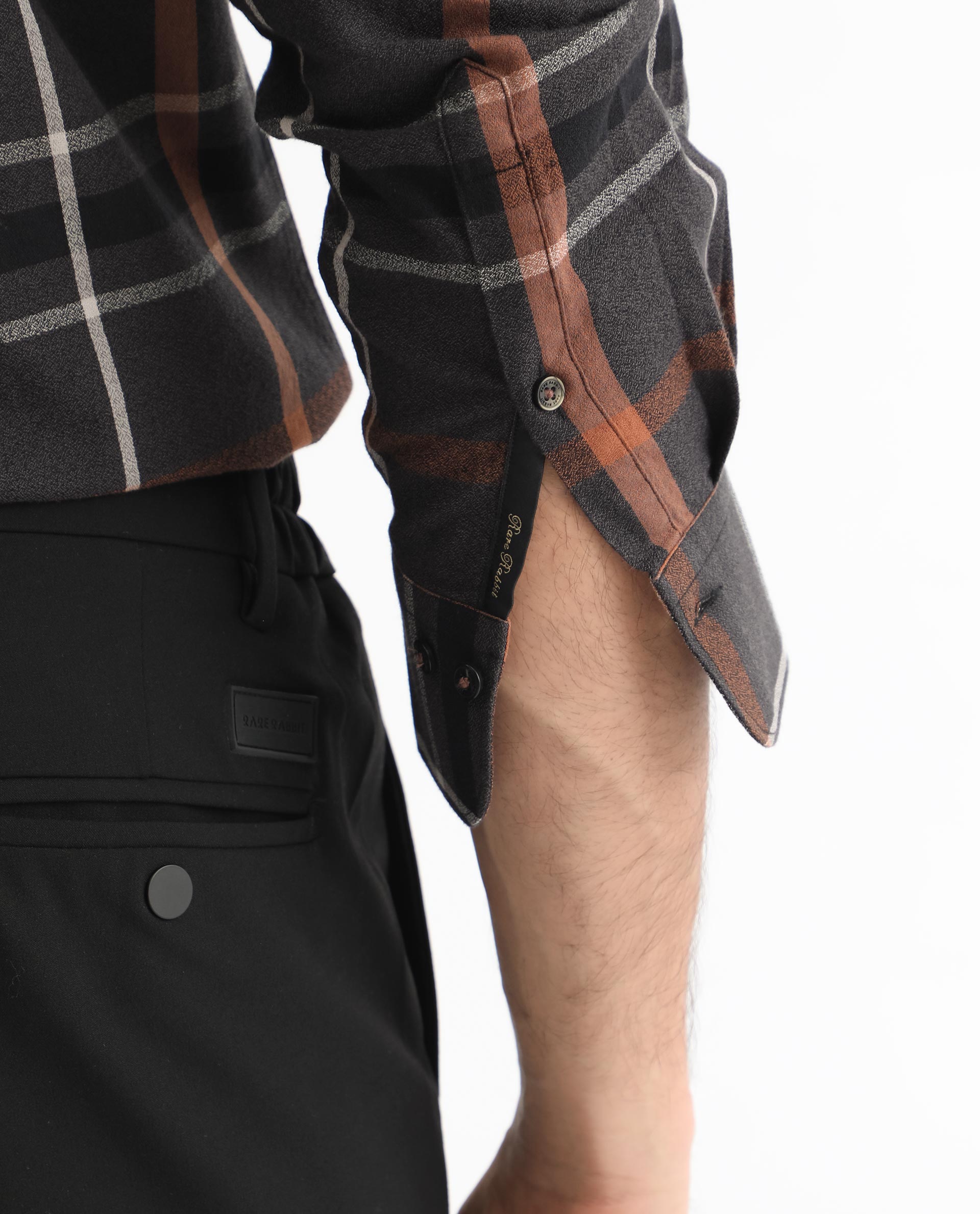 Rare Rabbit Men's Keller Black Cotton Fabric Full Sleeves Checks Shirt