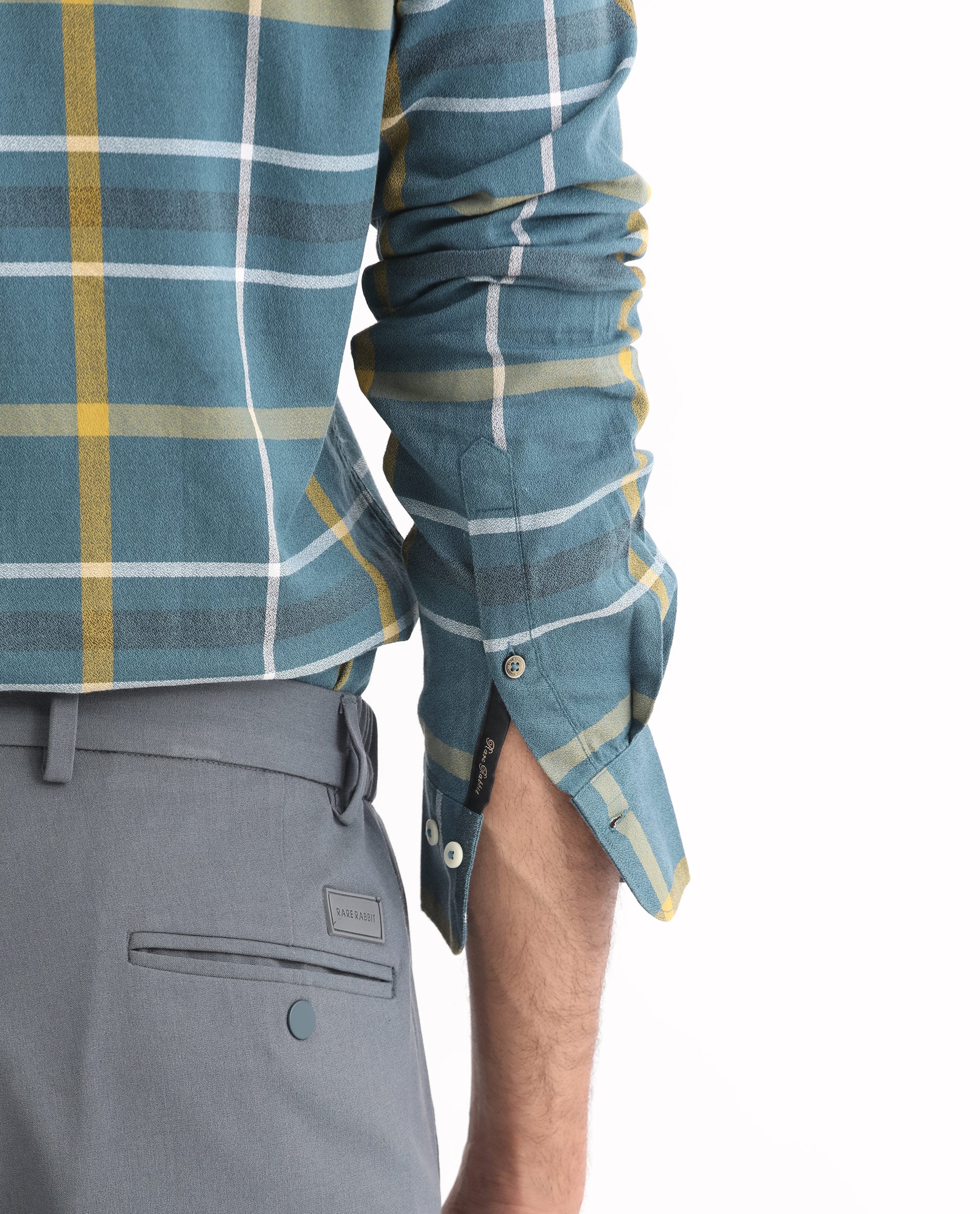 Rare Rabbit Men's Keller Navy Cotton Fabric Full Sleeves Checks Shirt