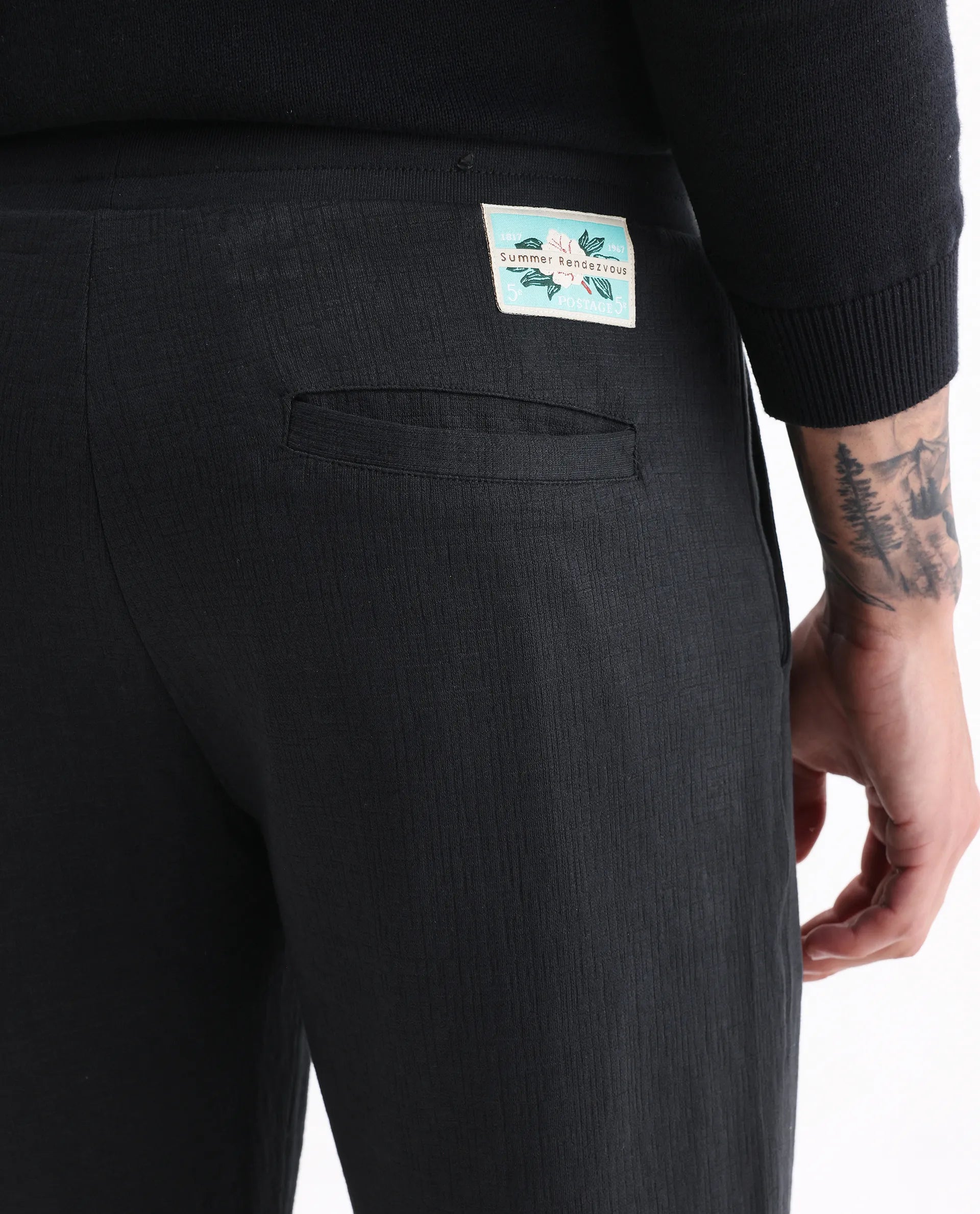 Rare Rabbit Men's Kelo Black Cotton Blend Plain Regular Fit Trouser