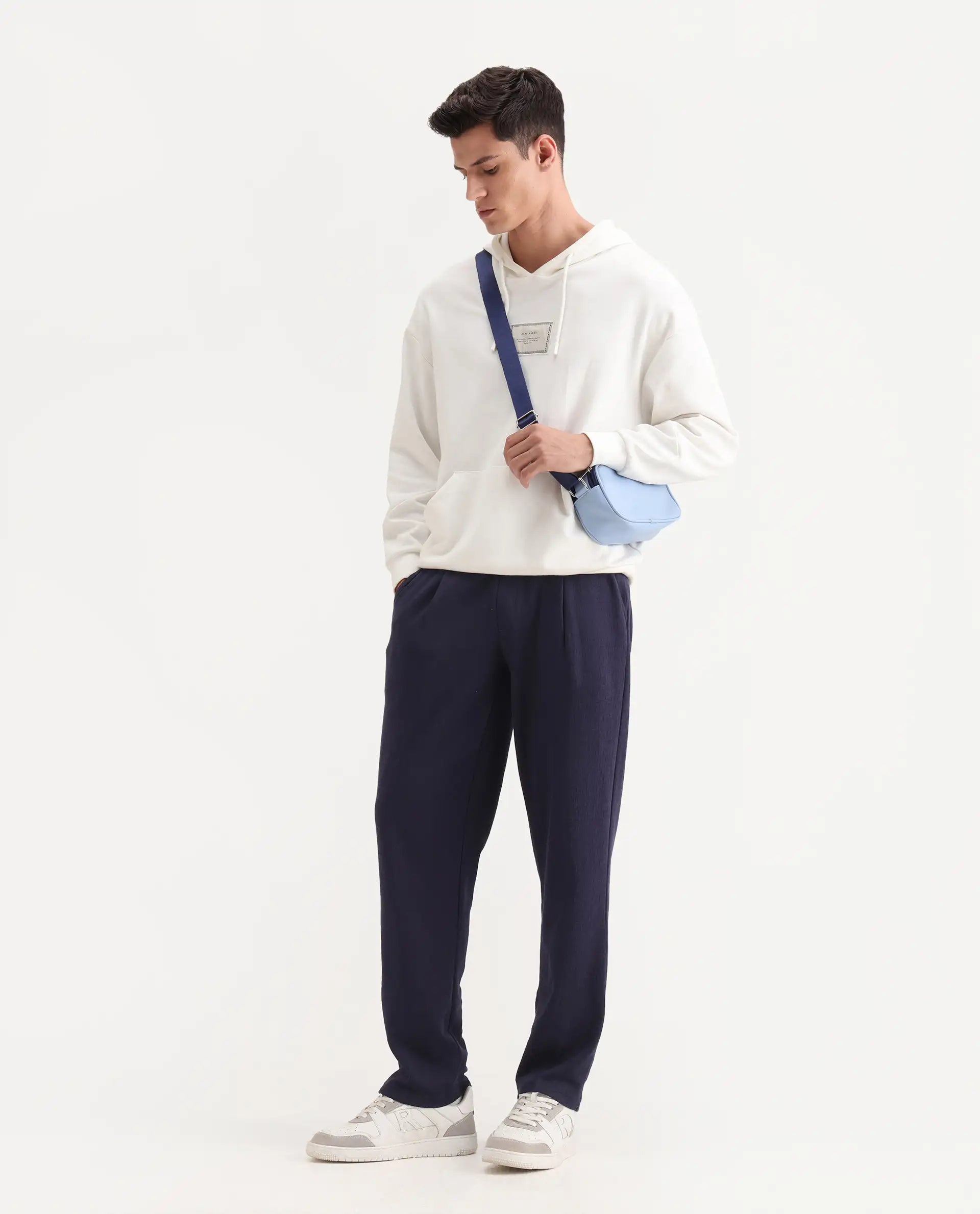 Rare Rabbit Men's Kelo Dark Purple Cotton Blend Plain Regular Fit Trouser