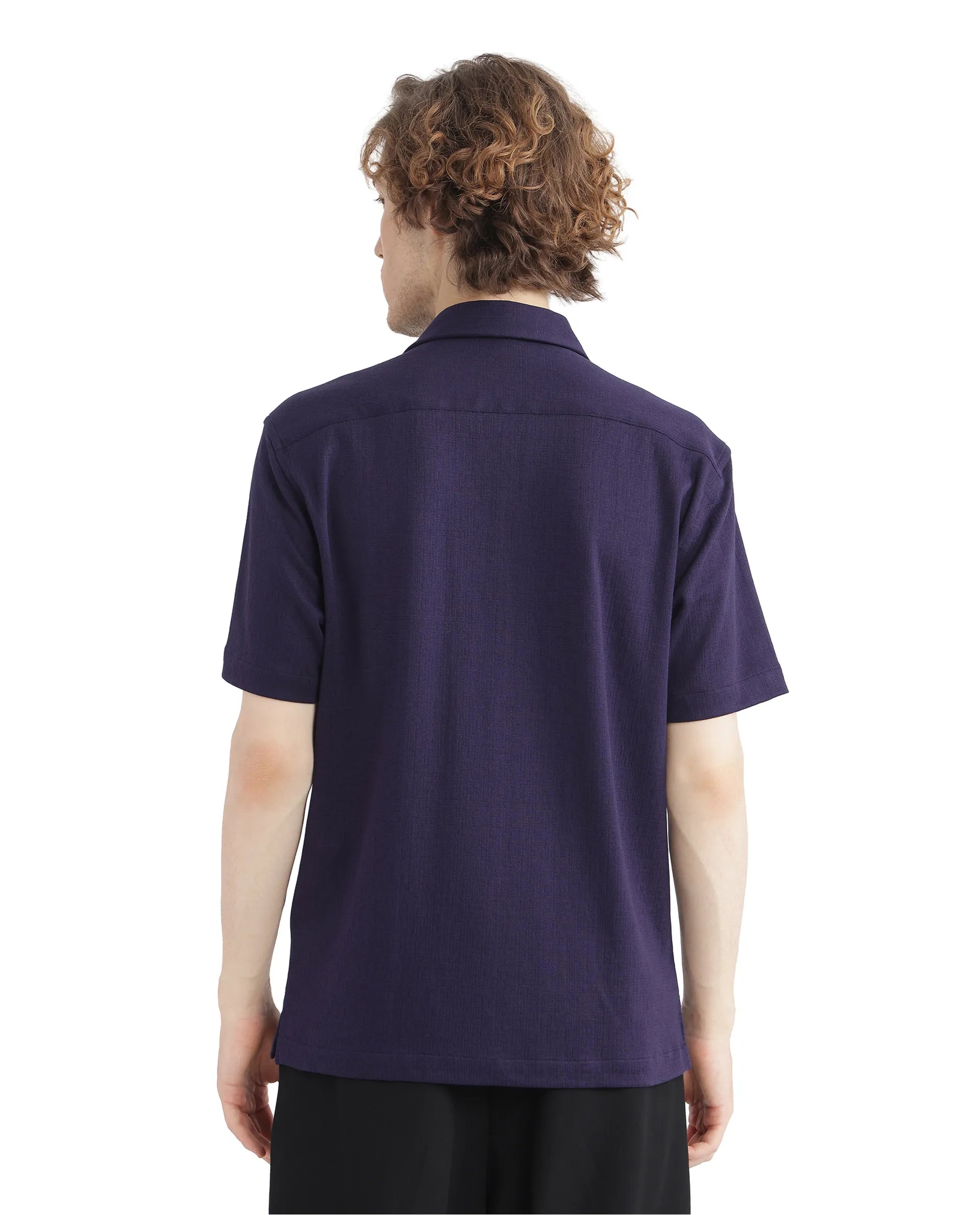 Rare Rabbit Men Kelos-Ss Dark Purple Short Sleeve Collared Neck Plain Shirt