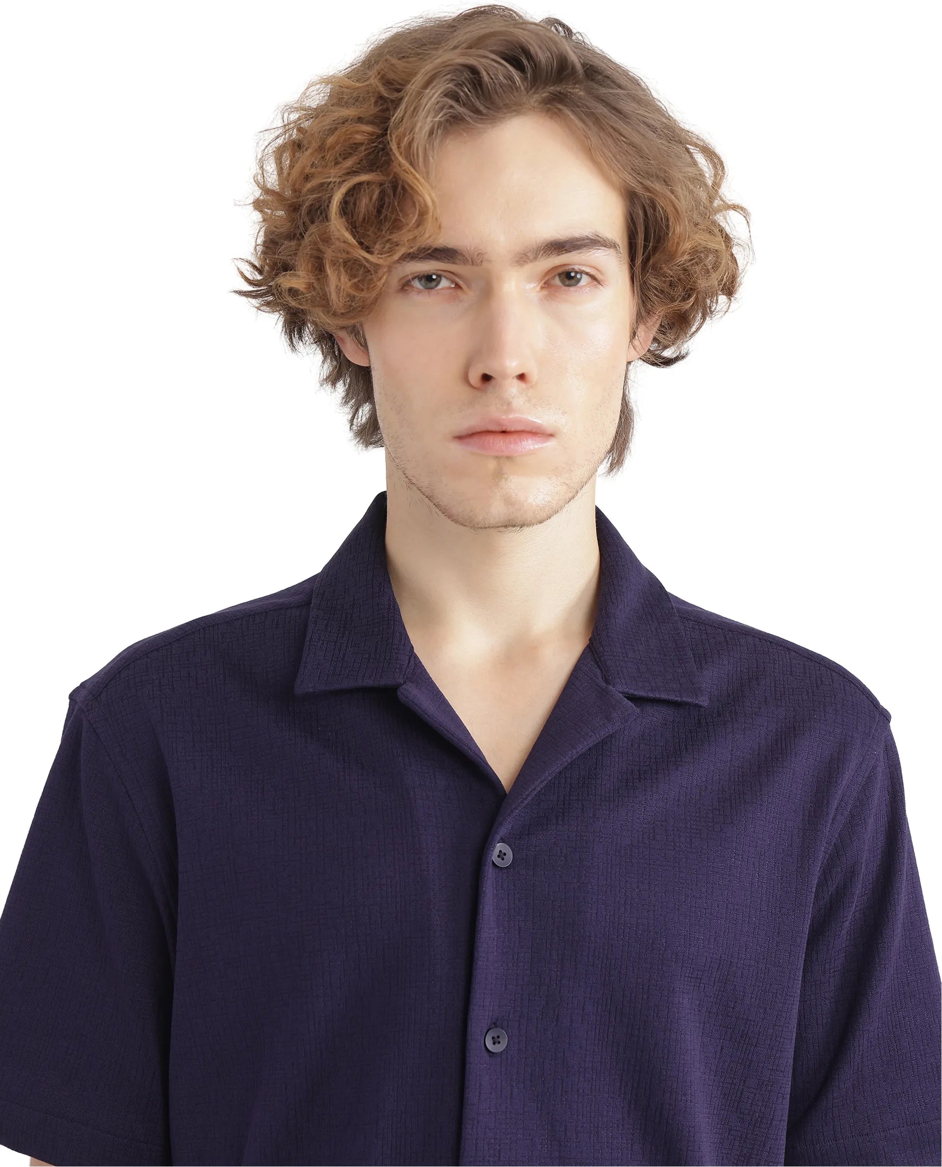 Rare Rabbit Men Kelos-Ss Dark Purple Short Sleeve Collared Neck Plain Shirt