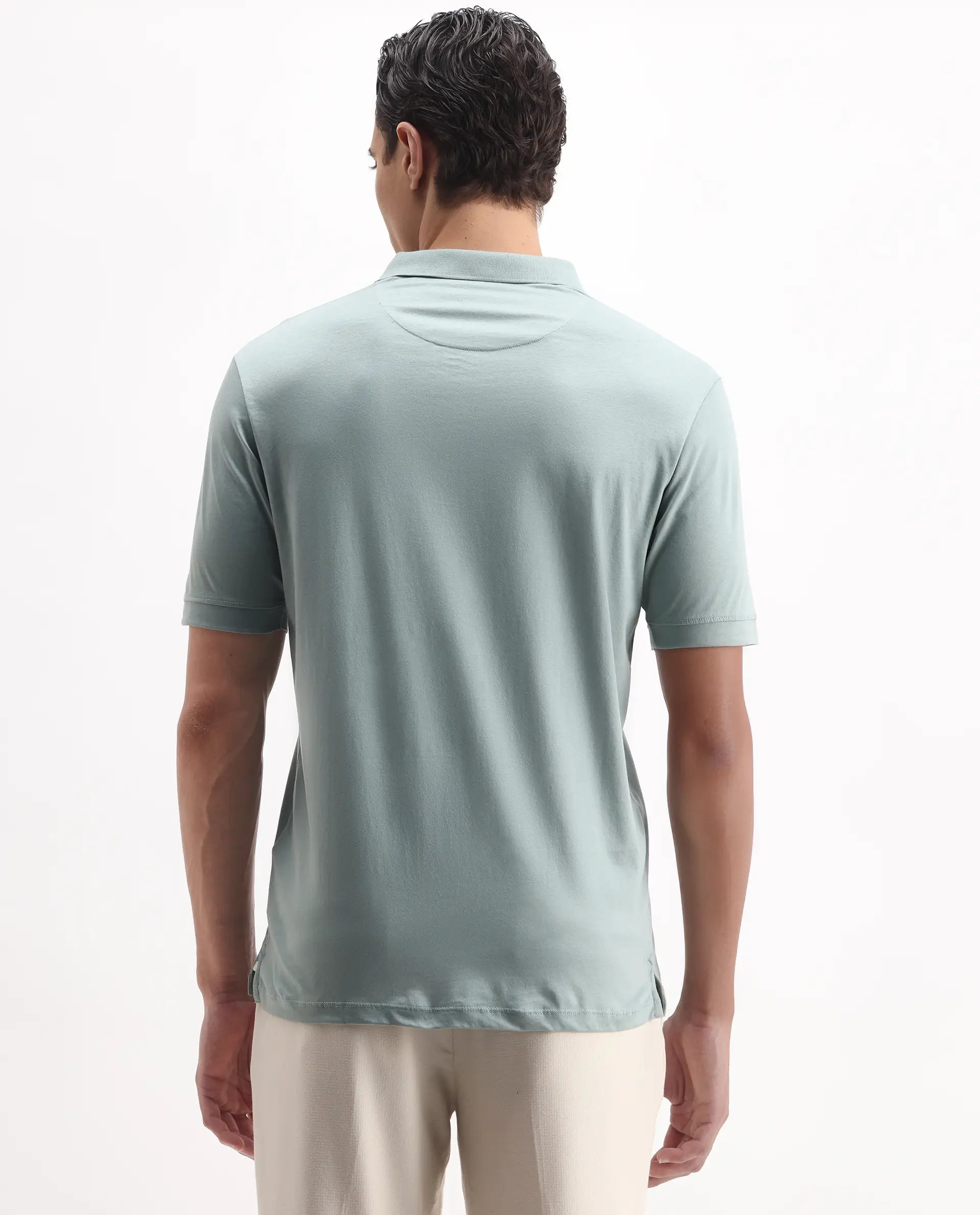 Rare Rabbit Men's Keneth-1 Light Teal Cotton Plain Regular Fit Half Sleeve Polo
