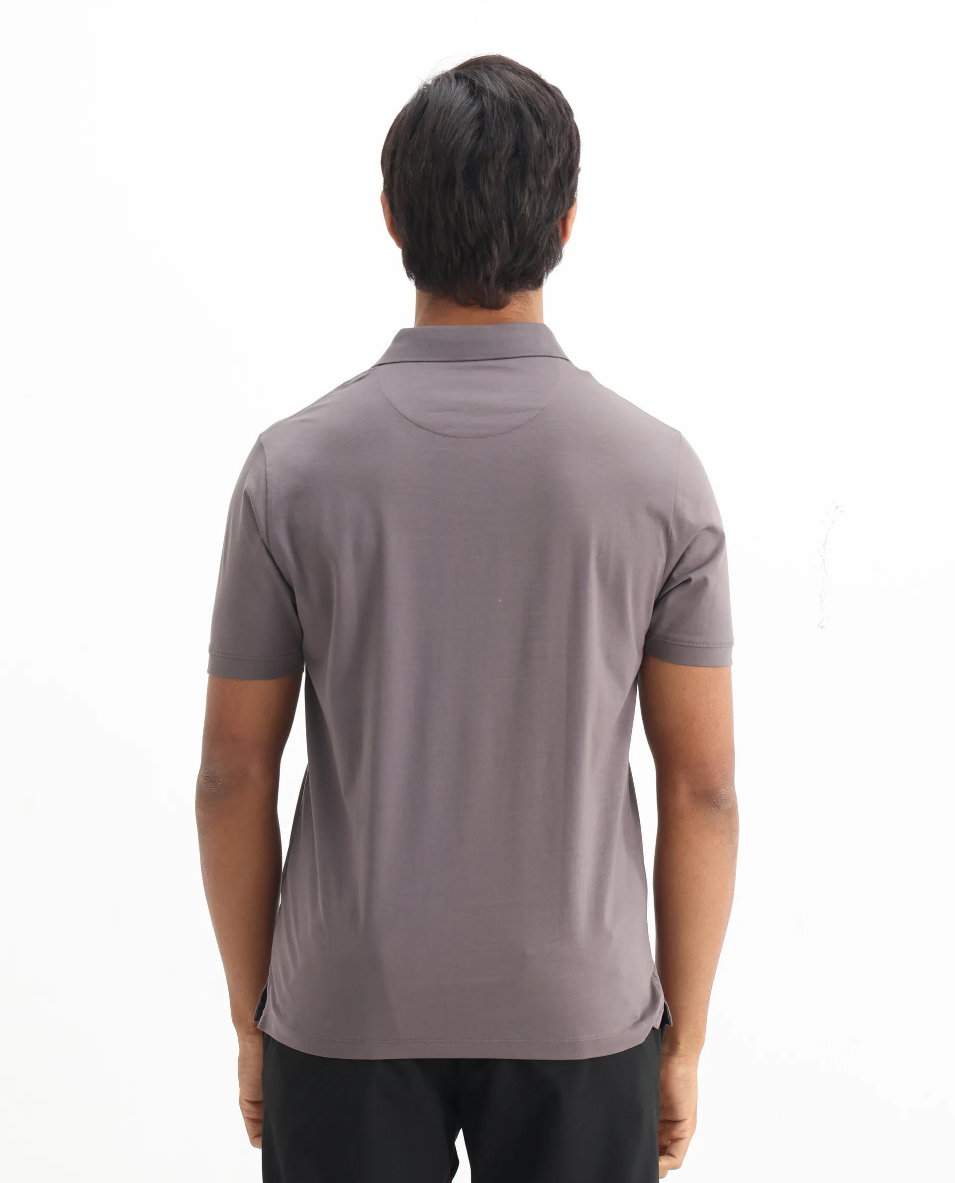 Rare Rabbit Men's Keneth Dusky Purple Cotton Plain Regular Fit Half Sleeve Polo