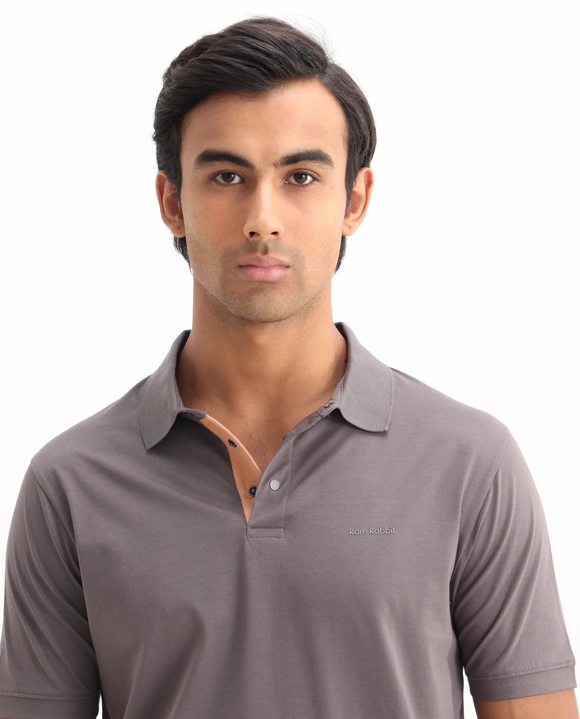 Rare Rabbit Men's Keneth Dusky Purple Cotton Plain Regular Fit Half Sleeve Polo