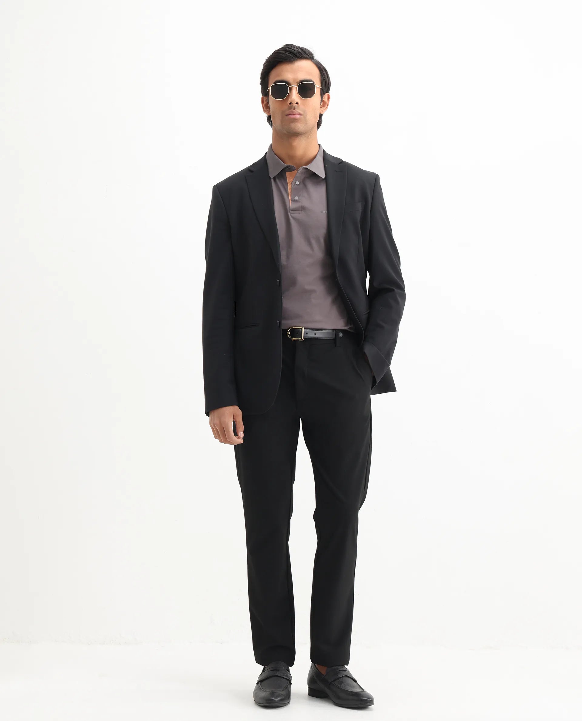 Rare Rabbit Men's Keneth Dusky Purple Cotton Plain Regular Fit Half Sleeve Polo