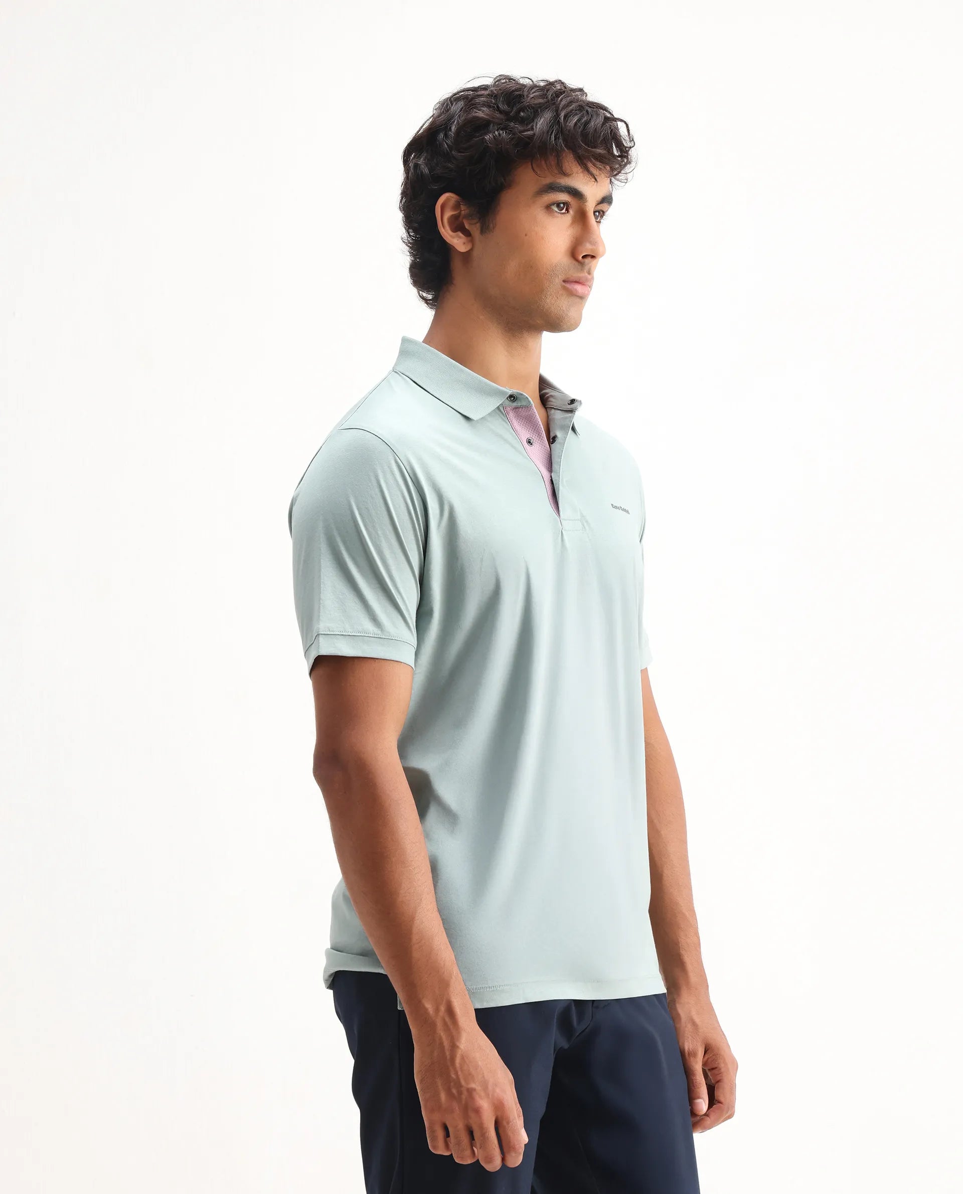 Rare Rabbit Men's Keneth Light Teal Cotton Plain Regular Fit Half Sleeve Polo