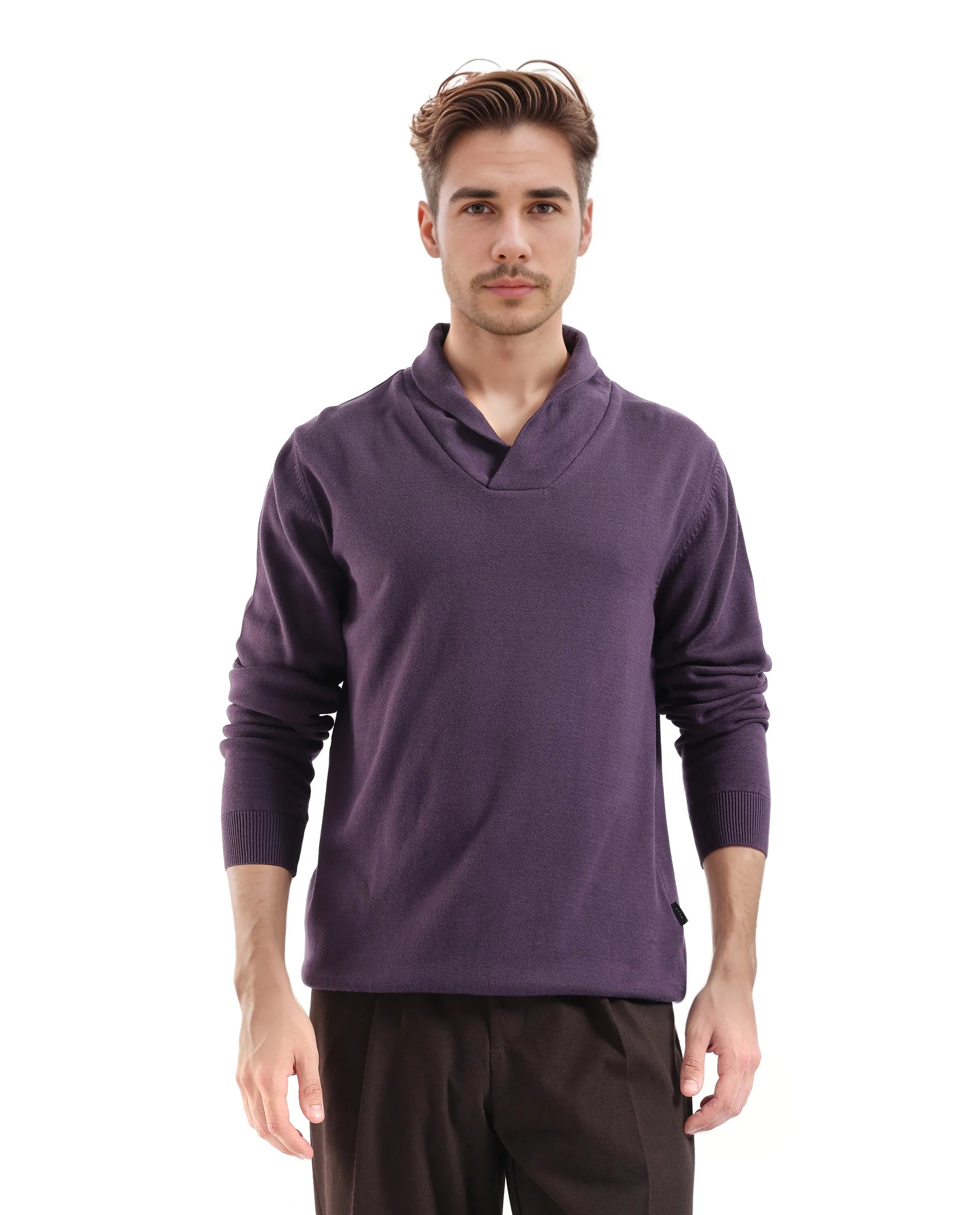 Rare Rabbit Men's Kenlay Dark Purple Full Sleeve Cowl Neck Regular Fit Solid Sweater