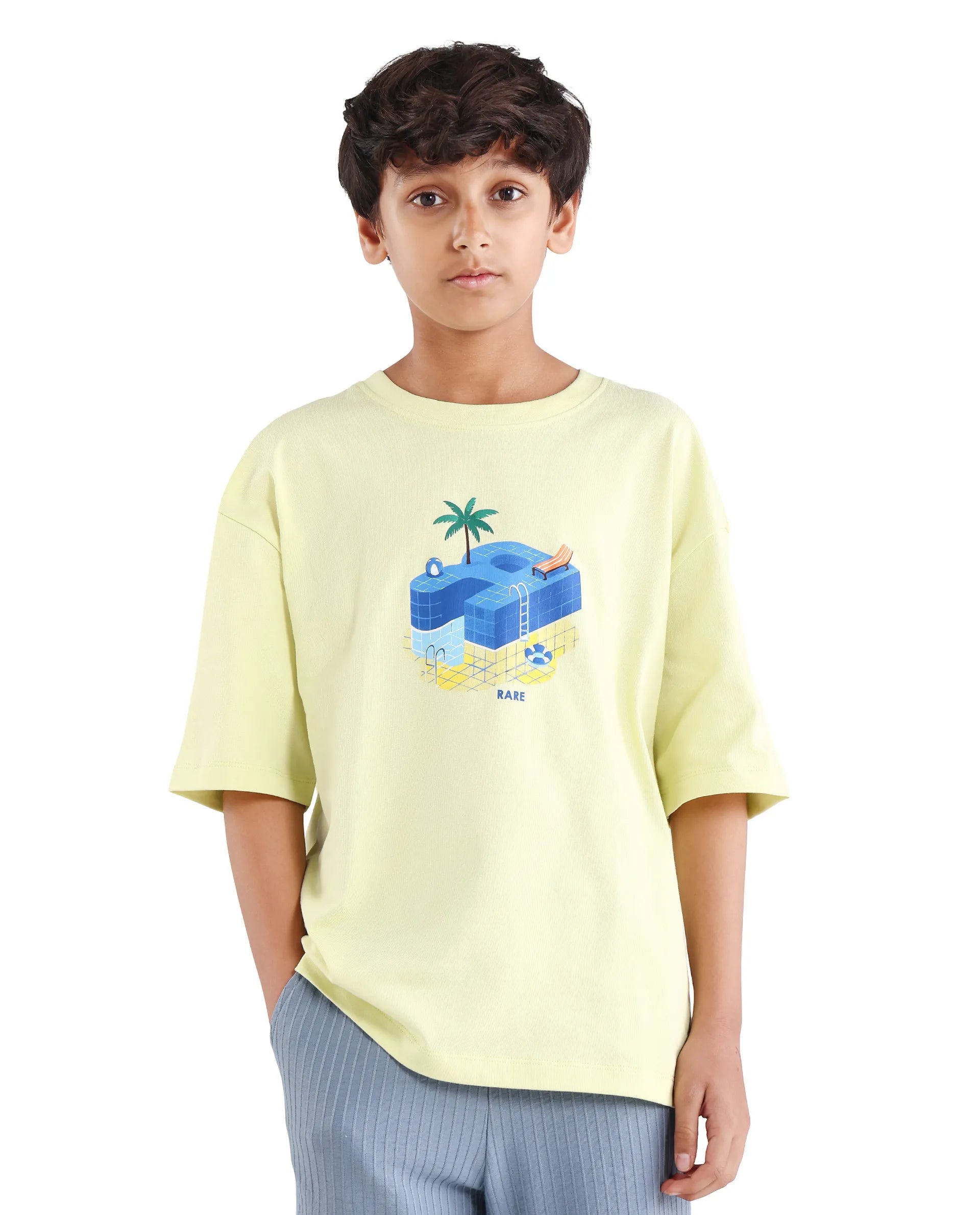 Rare Ones Kids Ken Light Yellow Cotton Pull-On Closure Oversized Fit T-Shirt