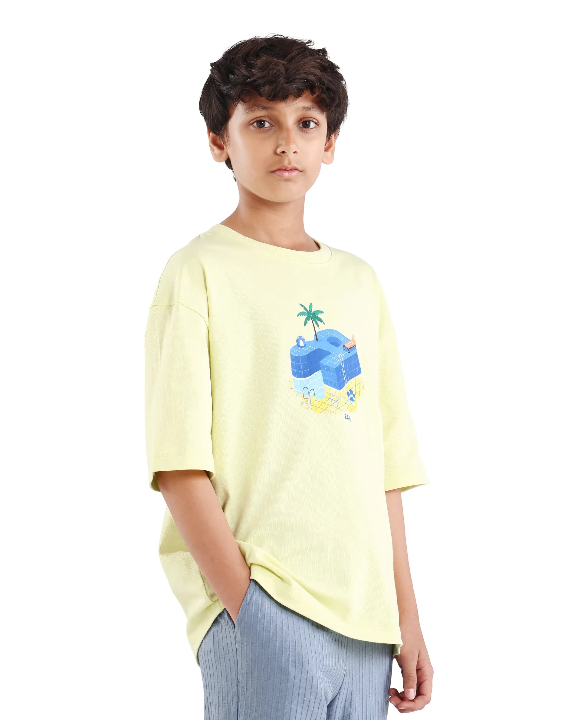 Rare Ones Kids Ken Light Yellow Cotton Pull-On Closure Oversized Fit T-Shirt