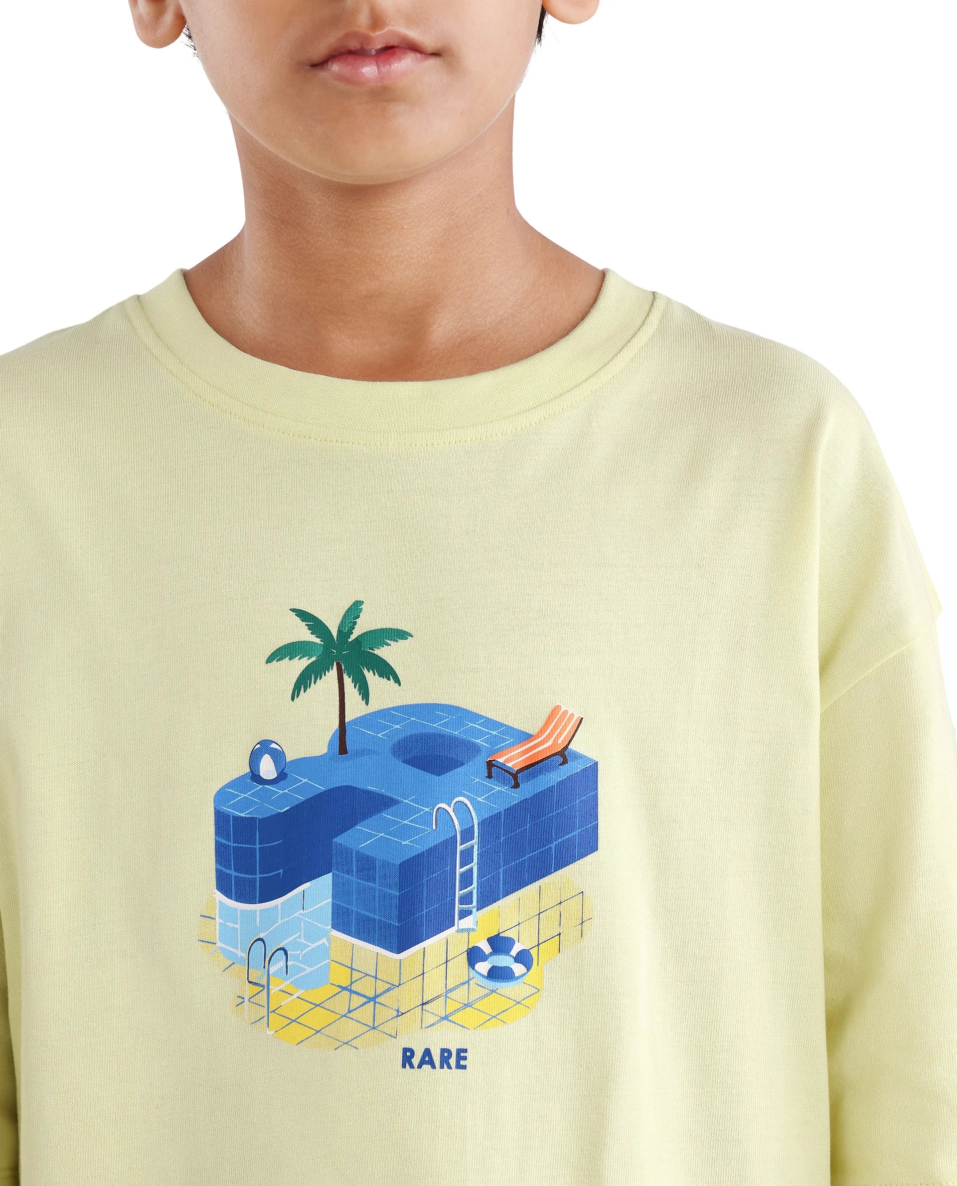 Rare Ones Kids Ken Light Yellow Cotton Pull-On Closure Oversized Fit T-Shirt