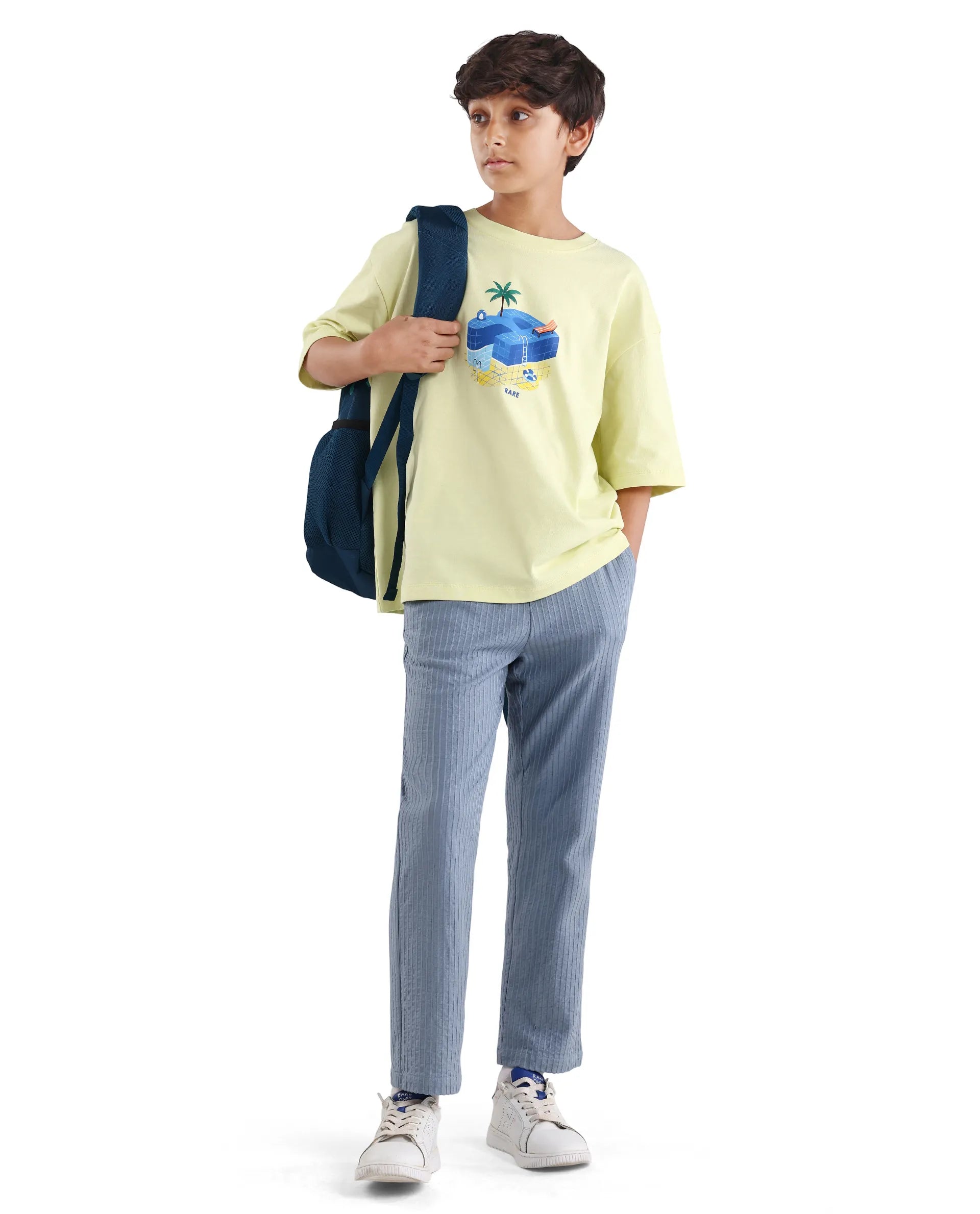 Rare Ones Kids Ken Light Yellow Cotton Pull-On Closure Oversized Fit T-Shirt