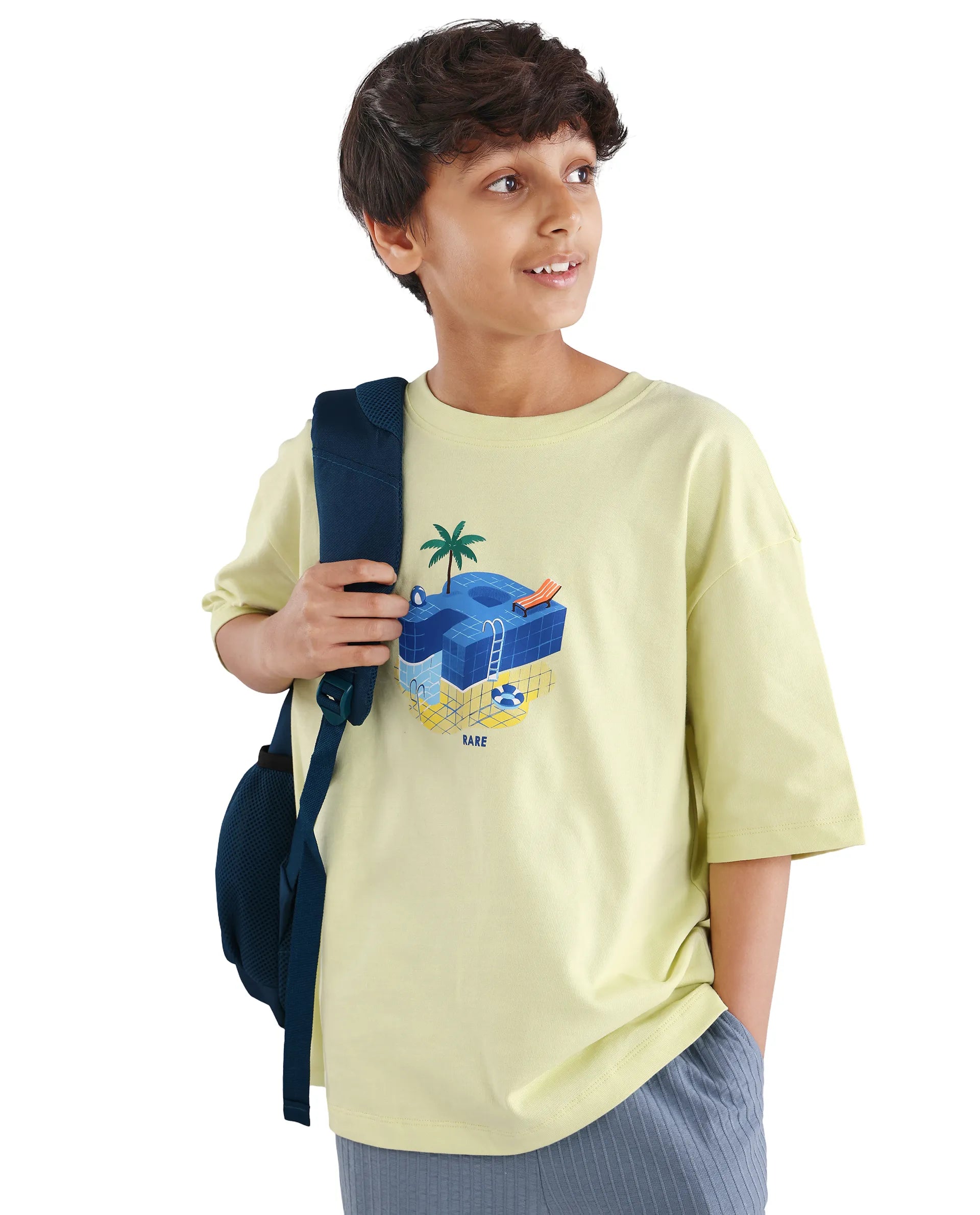 Rare Ones Kids Ken Light Yellow Cotton Pull-On Closure Oversized Fit T-Shirt