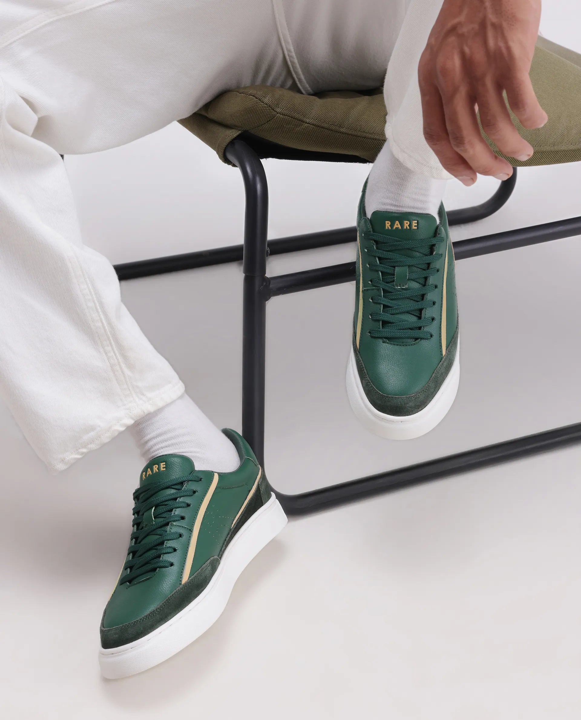 Rare Rabbit Men's Kennen Dark Green Micro Fiber Causal Sneaker