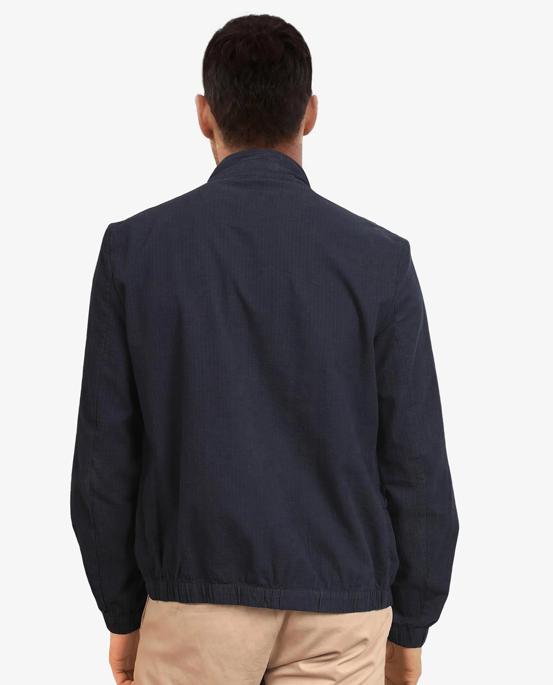 Rare Rabbit Men's Kenny Navy Plain Seersucker Smart Jacket